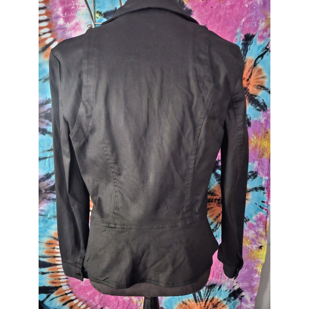 DKNY Jeans Black Moto Zip Jacket Stretch Cotton Full Zip Biker Jacket Size Small