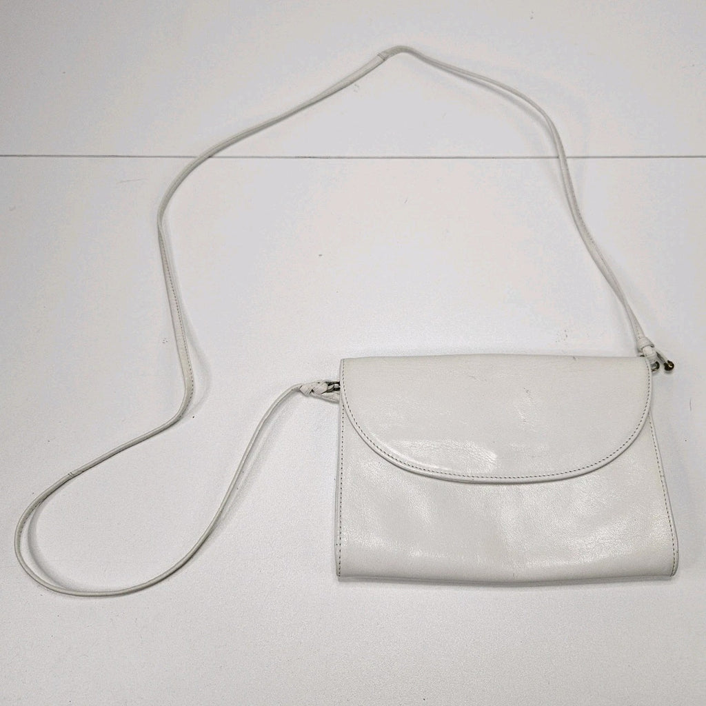Vintage KORET 100% White Genuine Leather Crossbody Purse-B130 1960s Gold Tone