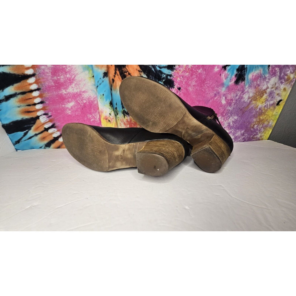 CROWN VINTAGE WOMEN'S BLACK SOFT LEATHER SIDE ZIP HEELED ANKLE BOOTS SIZE 8.5M