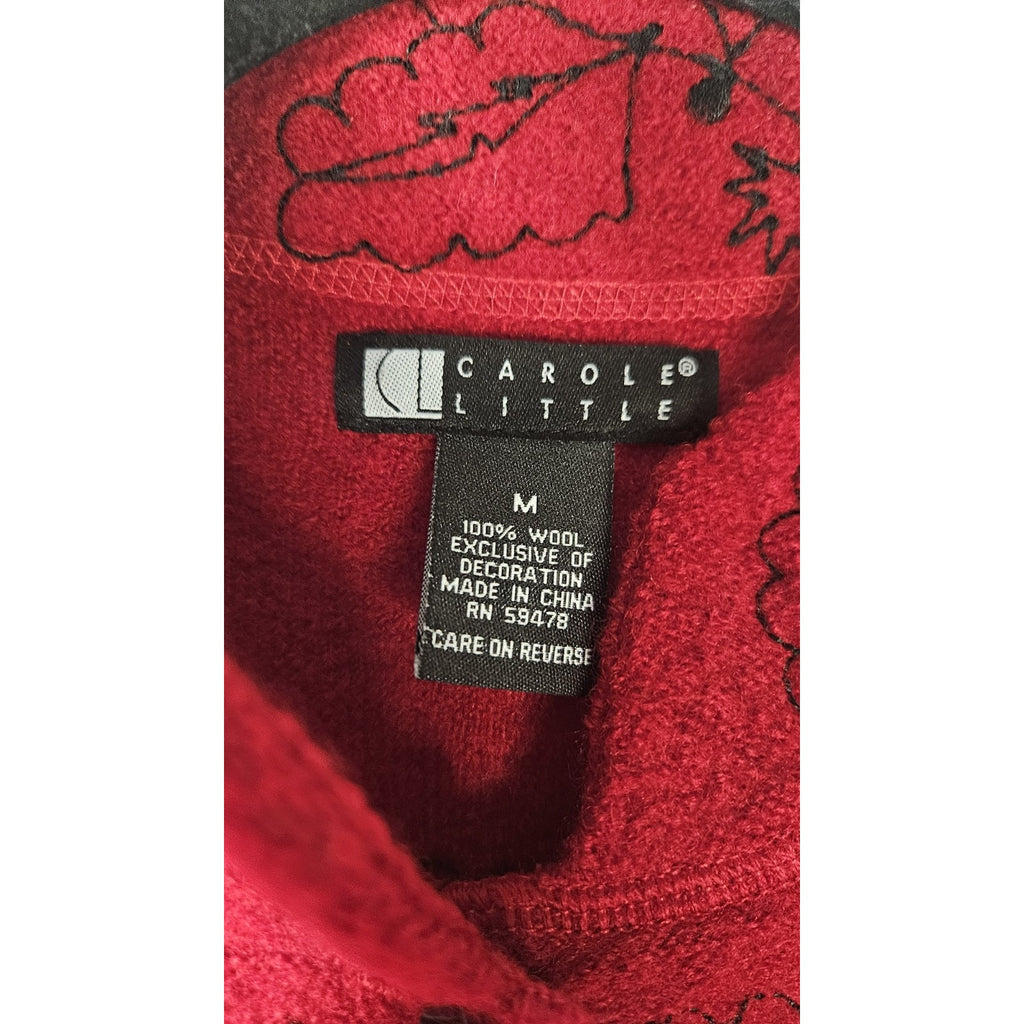 Carole Little Women’s 100% Wool Red Black Color Long Sleeve Cardigan Size Medium