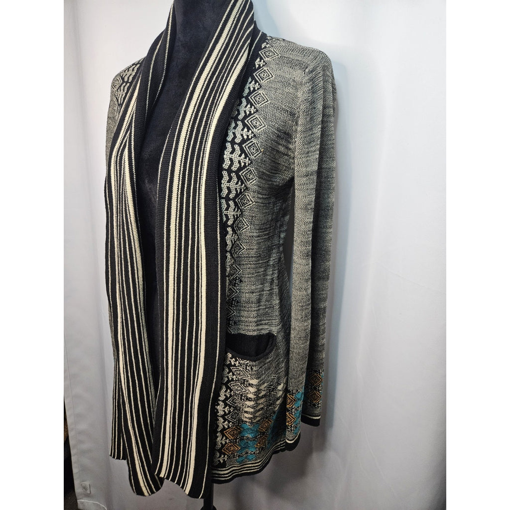 Twelfth Street Cynthia Vincent Grey Southwestern Open Knit Cardigan Small