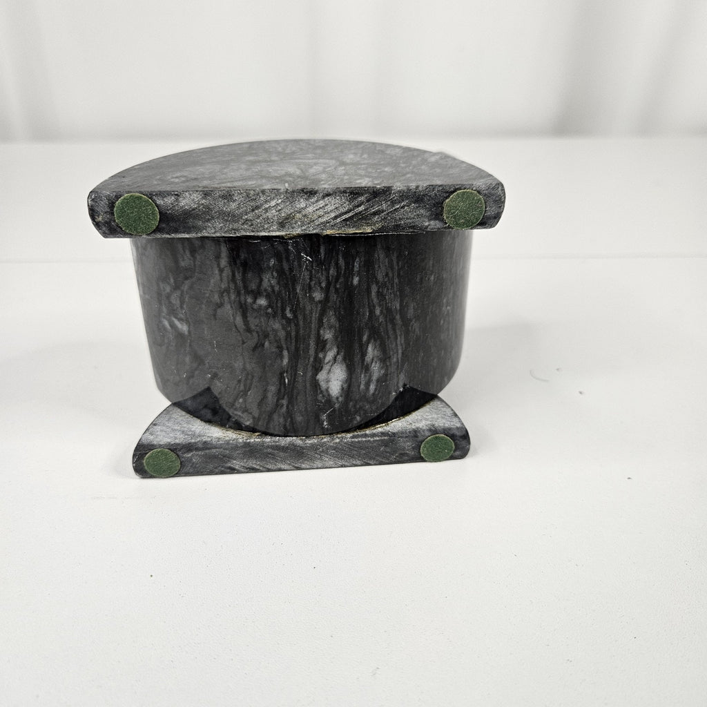 Business Card Holder for Desk Gray Cut & Polished Marble Stone