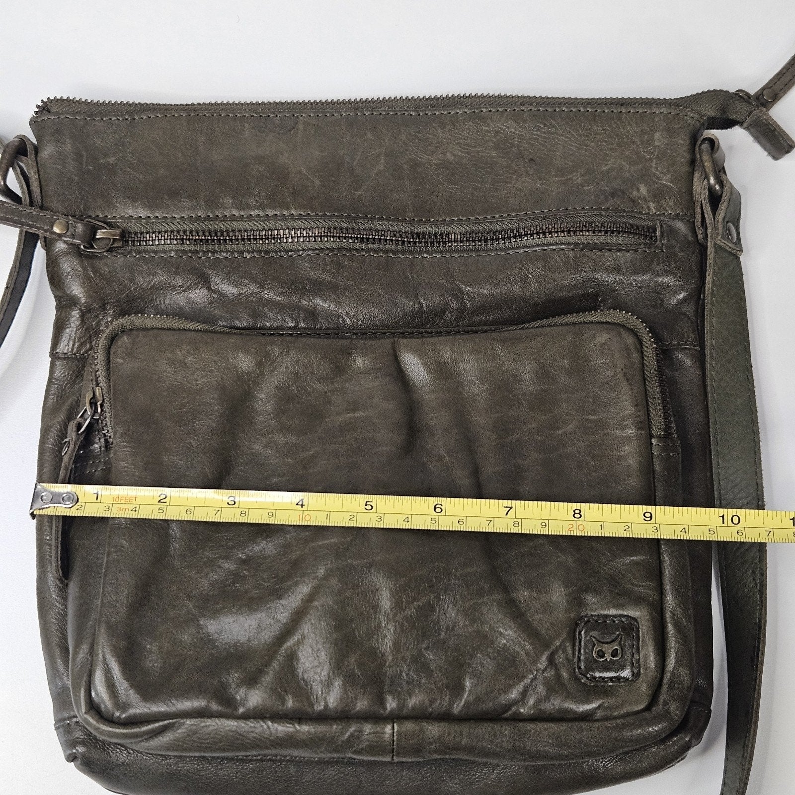 Wise Owl Genuine Leather Crossbody Handbag Purse Olive Green Boho Western