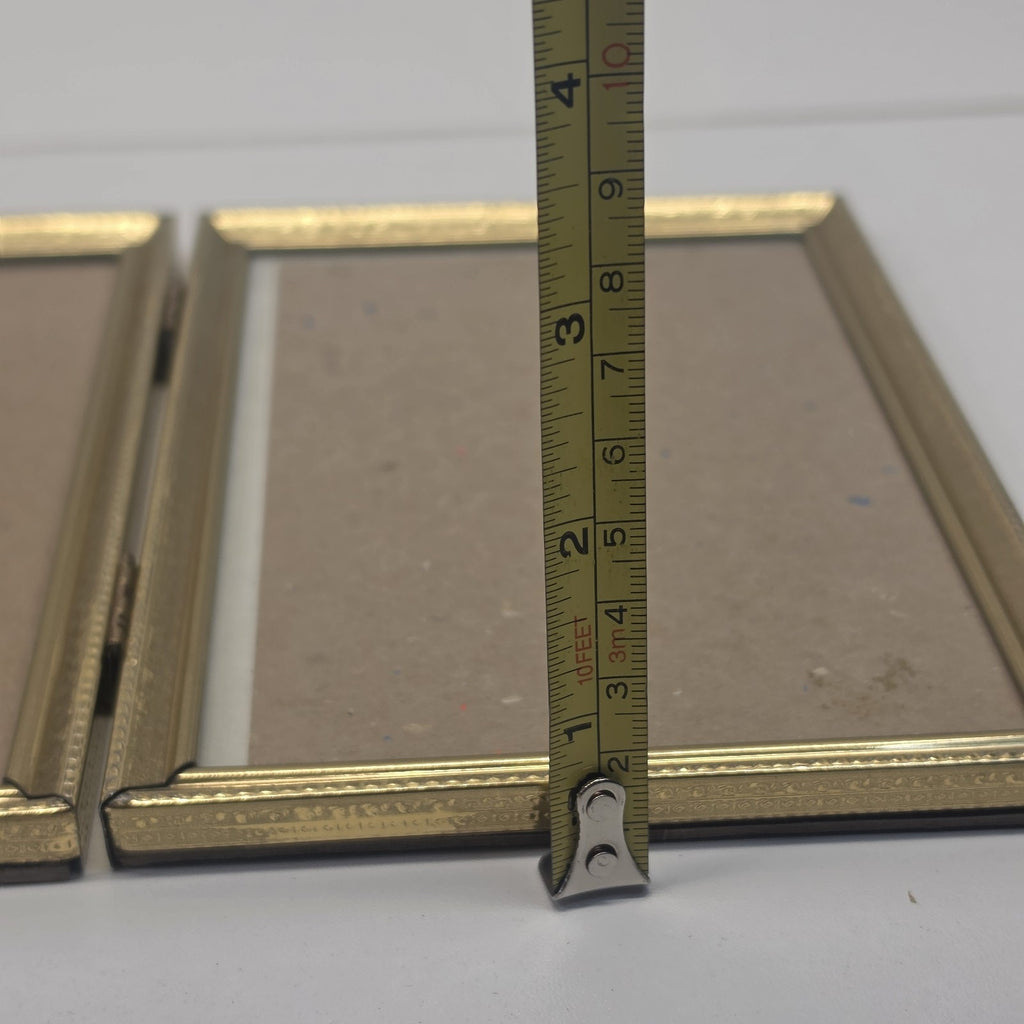 Vintage 80s Gold Tone Bi-fold Picture Frame Double 5x7" Glass Table Top