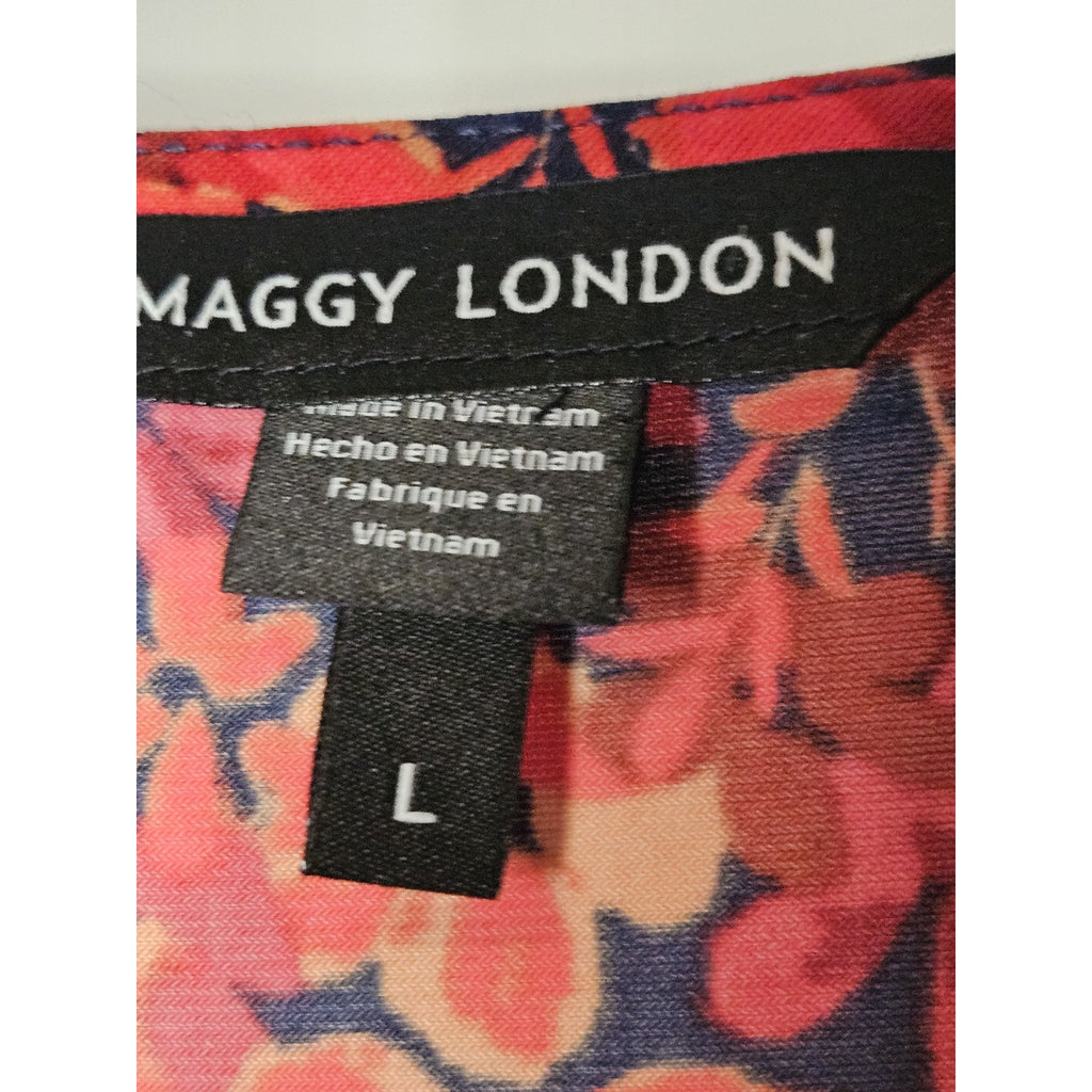 Maggy London Women Midi Dress Size L Floral Wedding Guest Party Spring Summer