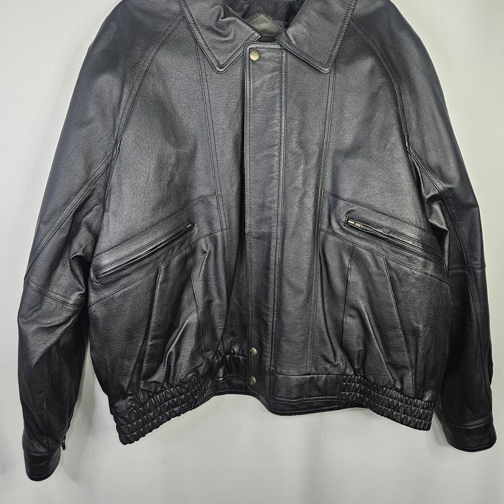 Vintage Outdoor Exchange Black Classic Leather Coat Biker Moto Jacket Men's XL