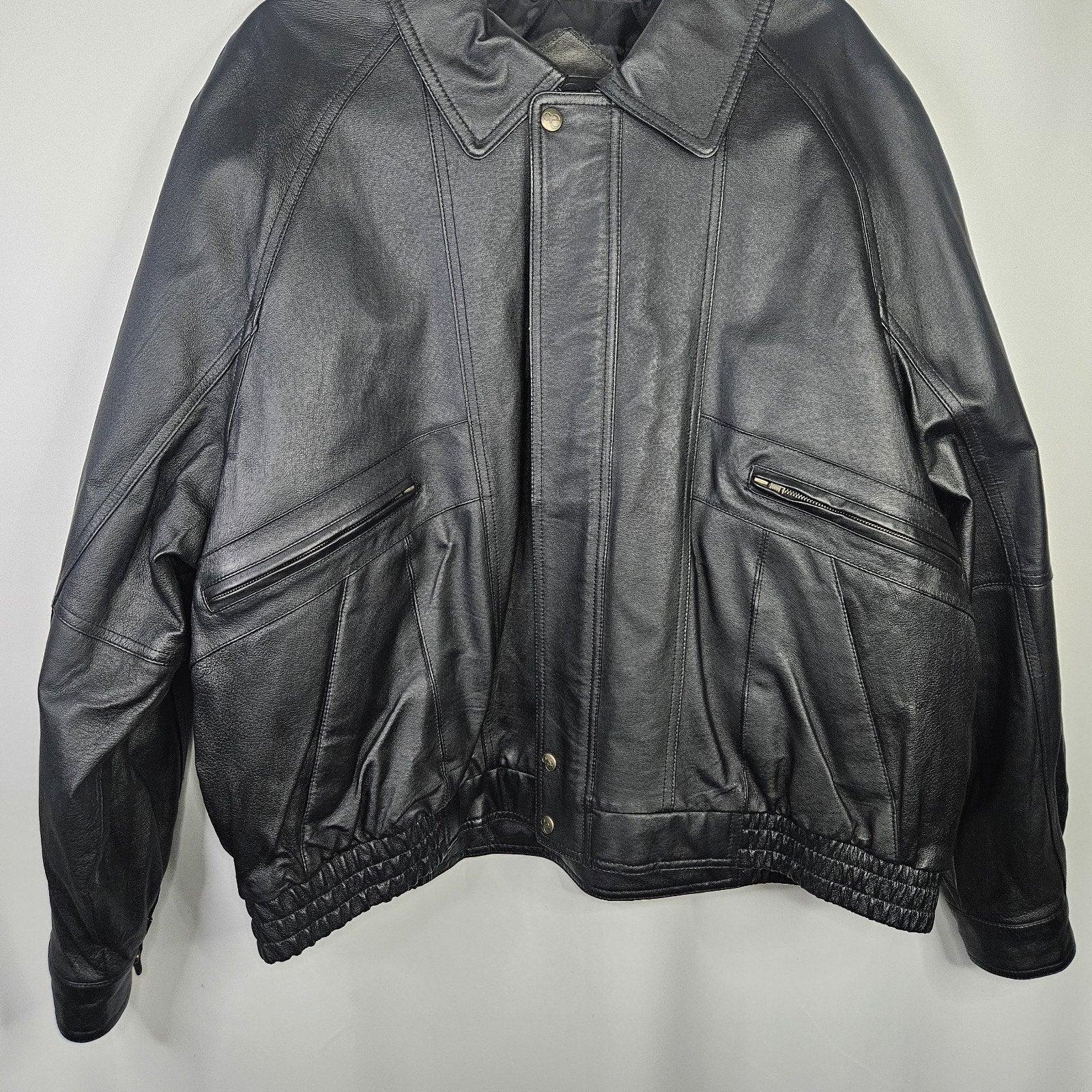 Vintage Outdoor Exchange Black Classic Leather Coat Biker Moto Jacket Men's XL
