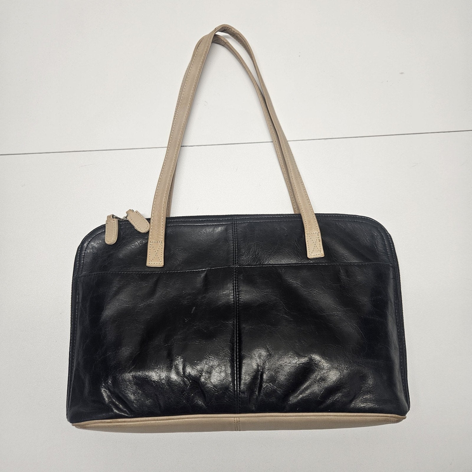 Latico Black & Tan Leather Briefcase Shoulder Bag Purse Satchel Carry Large