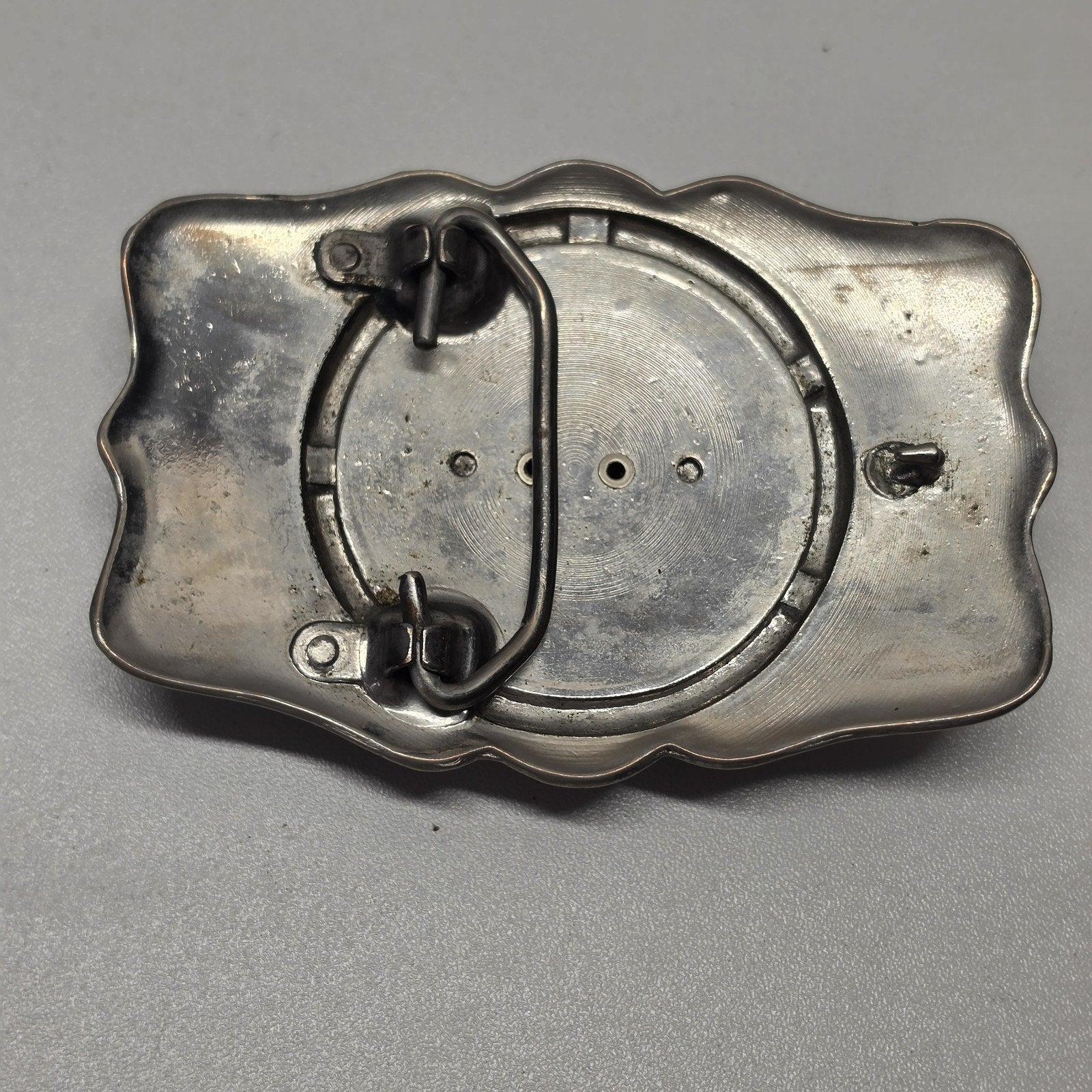 Vintage Horizontal Cabochon Cab Stone Silver Tone Western Belt Buckle Cowboy