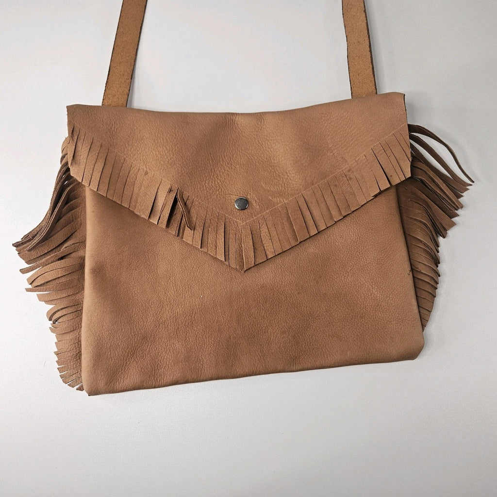Unbranded Western Brown Leather Fringed Crossbody Bag Envelope Purse Cowgirl