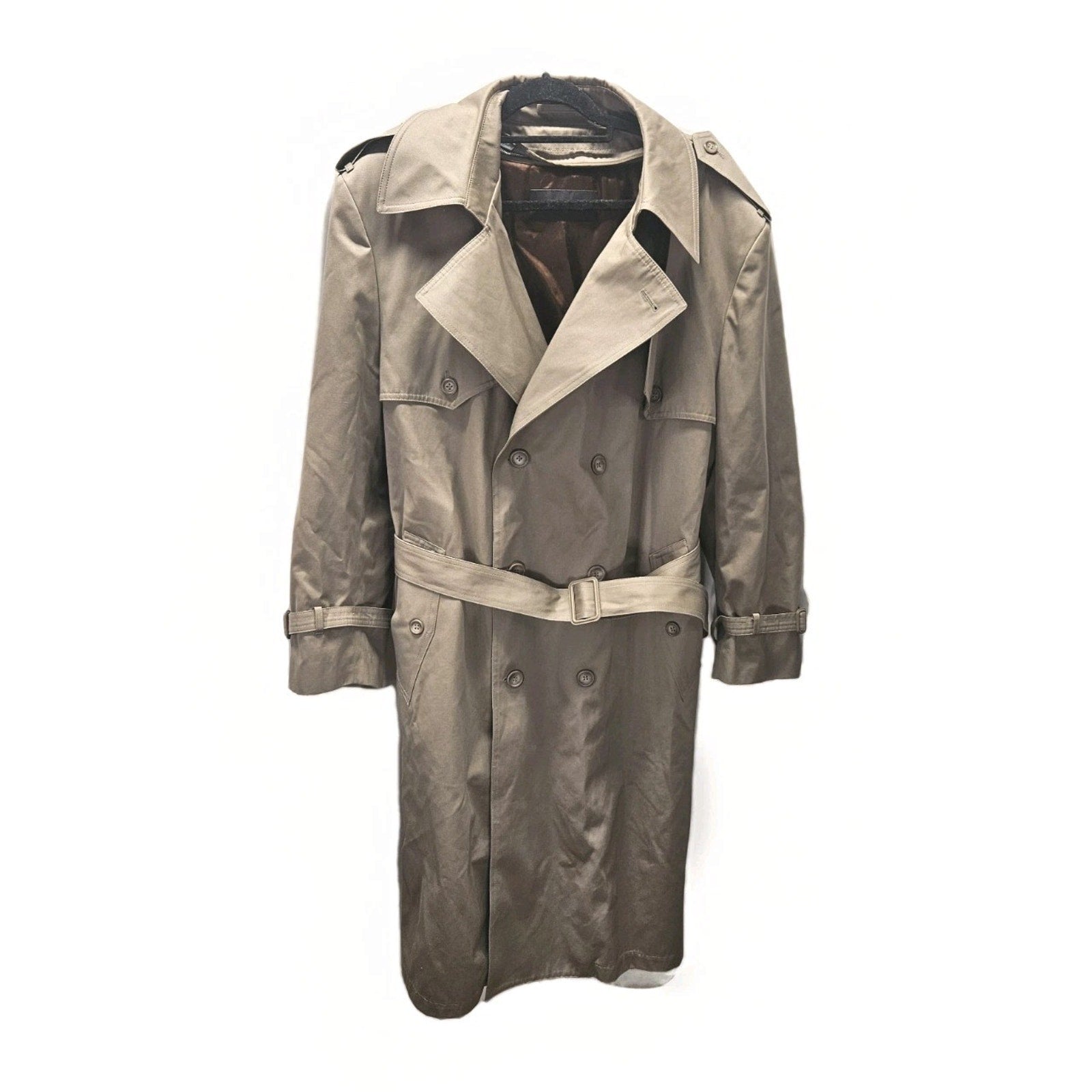 Vtg Charles Klein Solid Brown Mens Double Breasted Trench Coat Sz 46R Retro