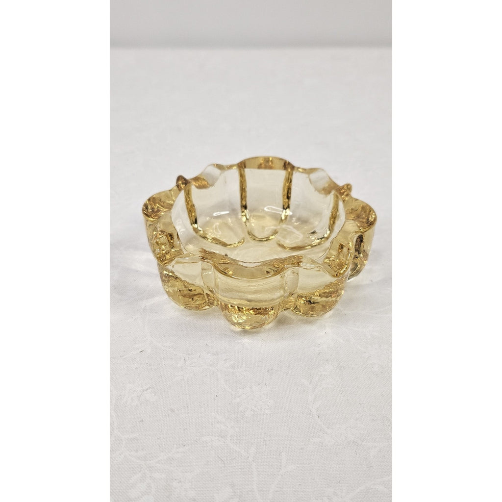 Vintage Fostoria Spool Glass Ashtray Yellow Daisy Flower 3.25" Inch Small