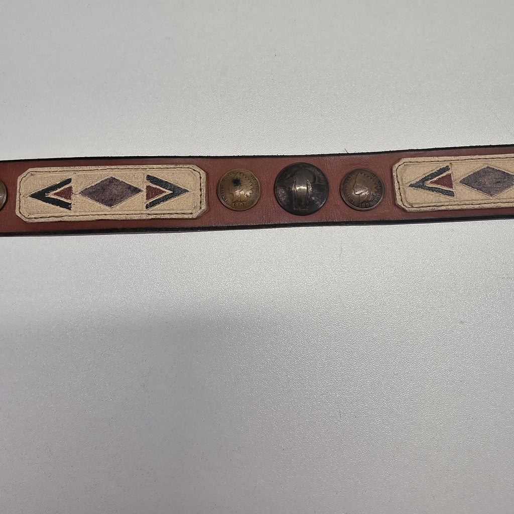 Vintage Classics Unisex Buffalo Nickel Western Belt Leather Sz Med Brown Cowboy