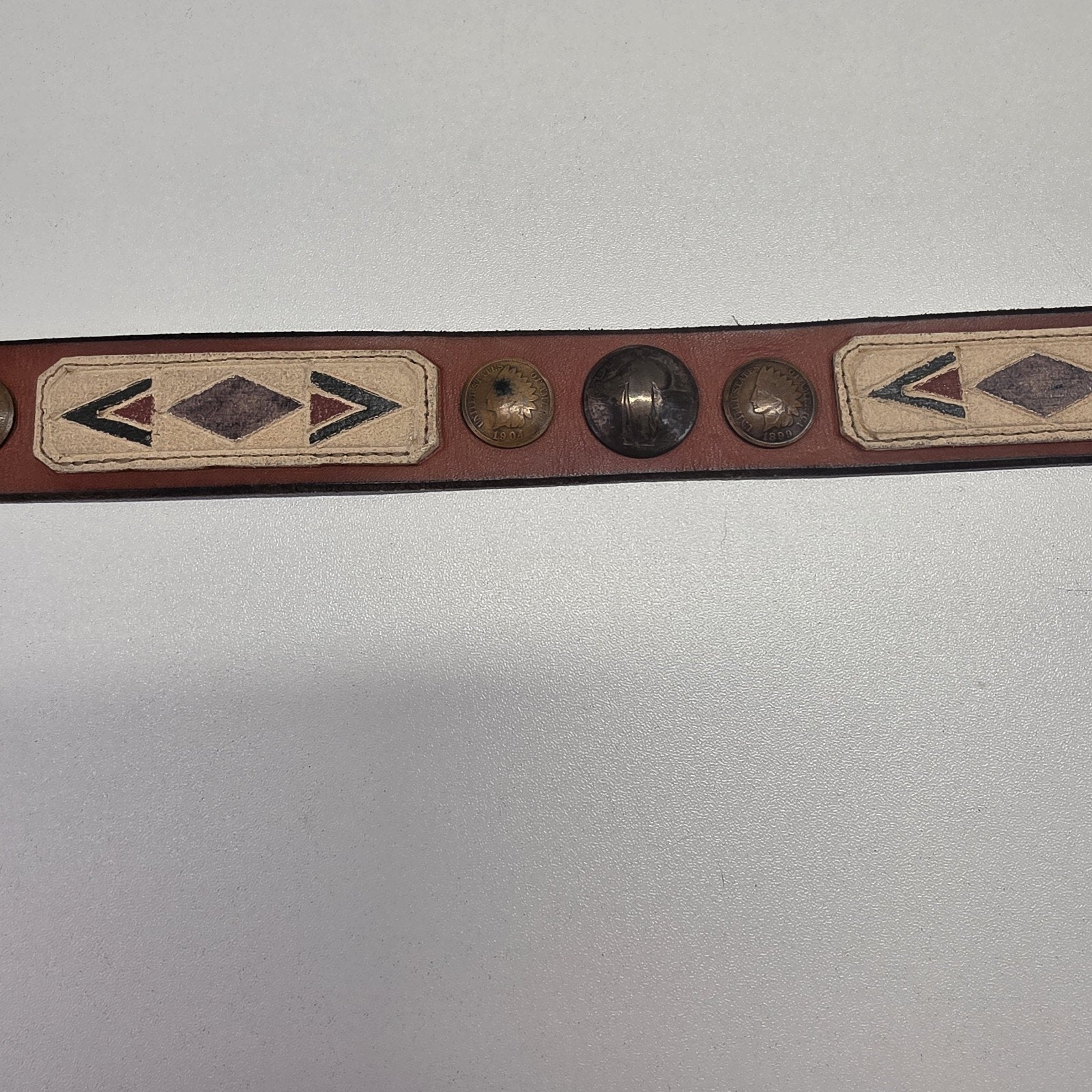 Vintage Classics Unisex Buffalo Nickel Western Belt Leather Sz Med Brown Cowboy