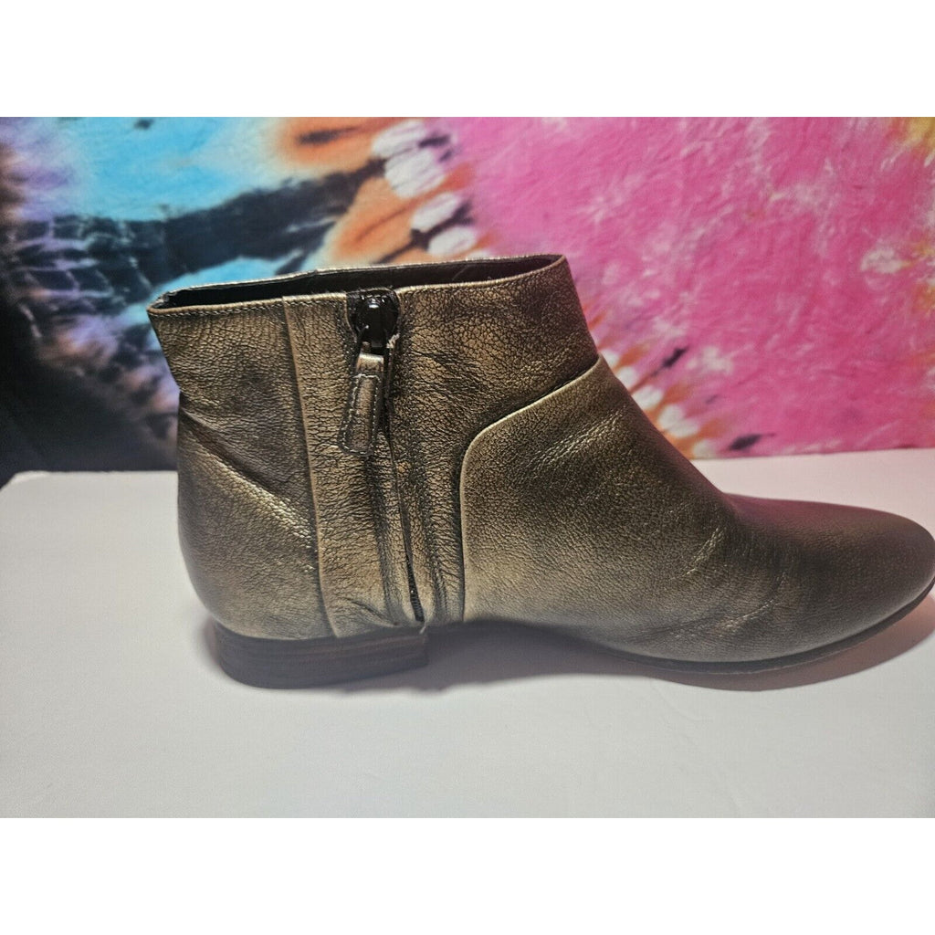 Cole Haan Allen Bootie Zip Ankle Boots Women's 9.5 Black Gold Burnished Metallic