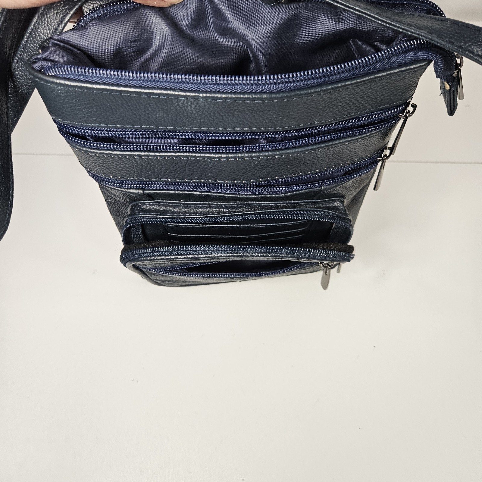 Krediz Leather Navy Blue Crossbody Bag Travel Purse 5 Compartments