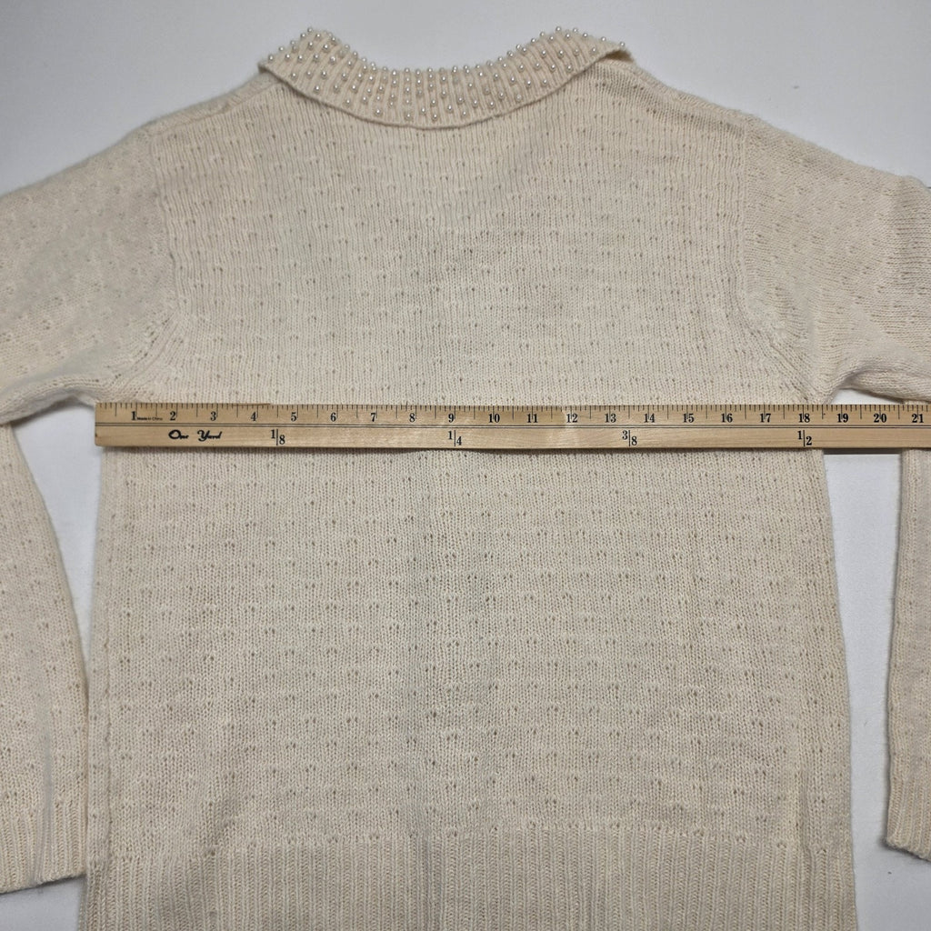 Vintage 80s Victoria Holley Cream Cardigan Sweater Pearl Collar Silk Angora Lrg