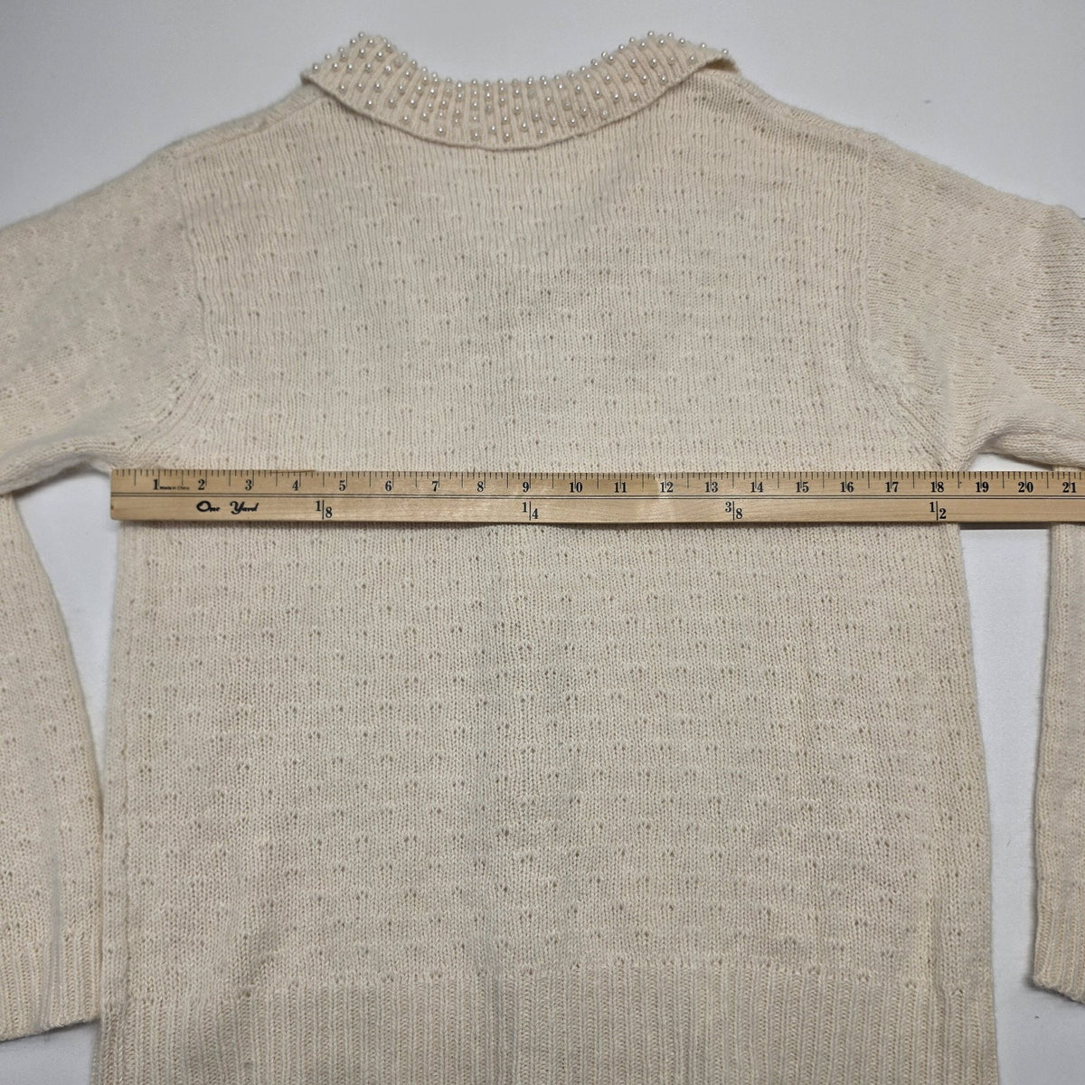 Vintage 80s Victoria Holley Cream Cardigan Sweater Pearl Collar Silk Angora Lrg