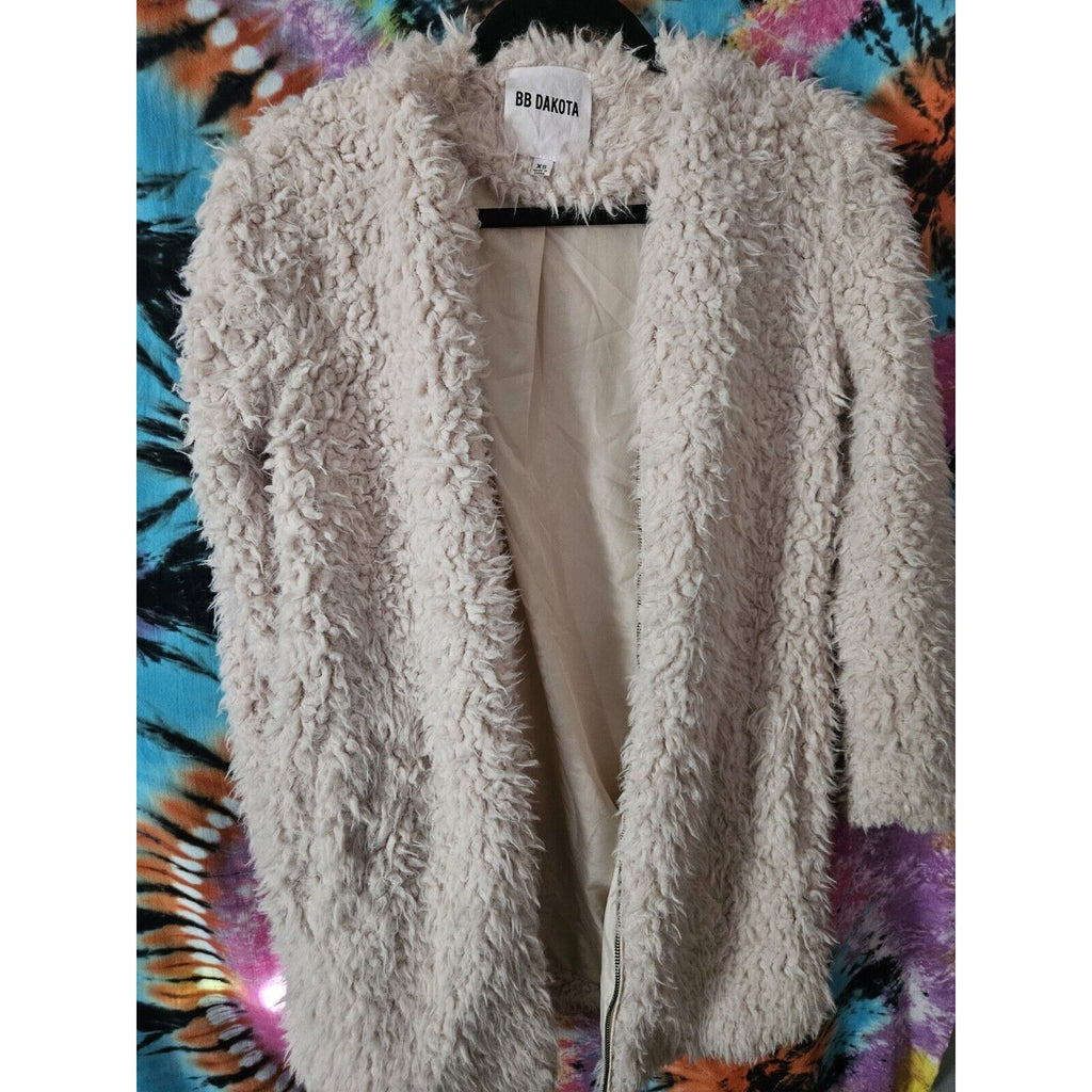 BB Dakota Soft Spot Faux Fur Coat, Women's Size XS, Tan/Off White Lined Jacket