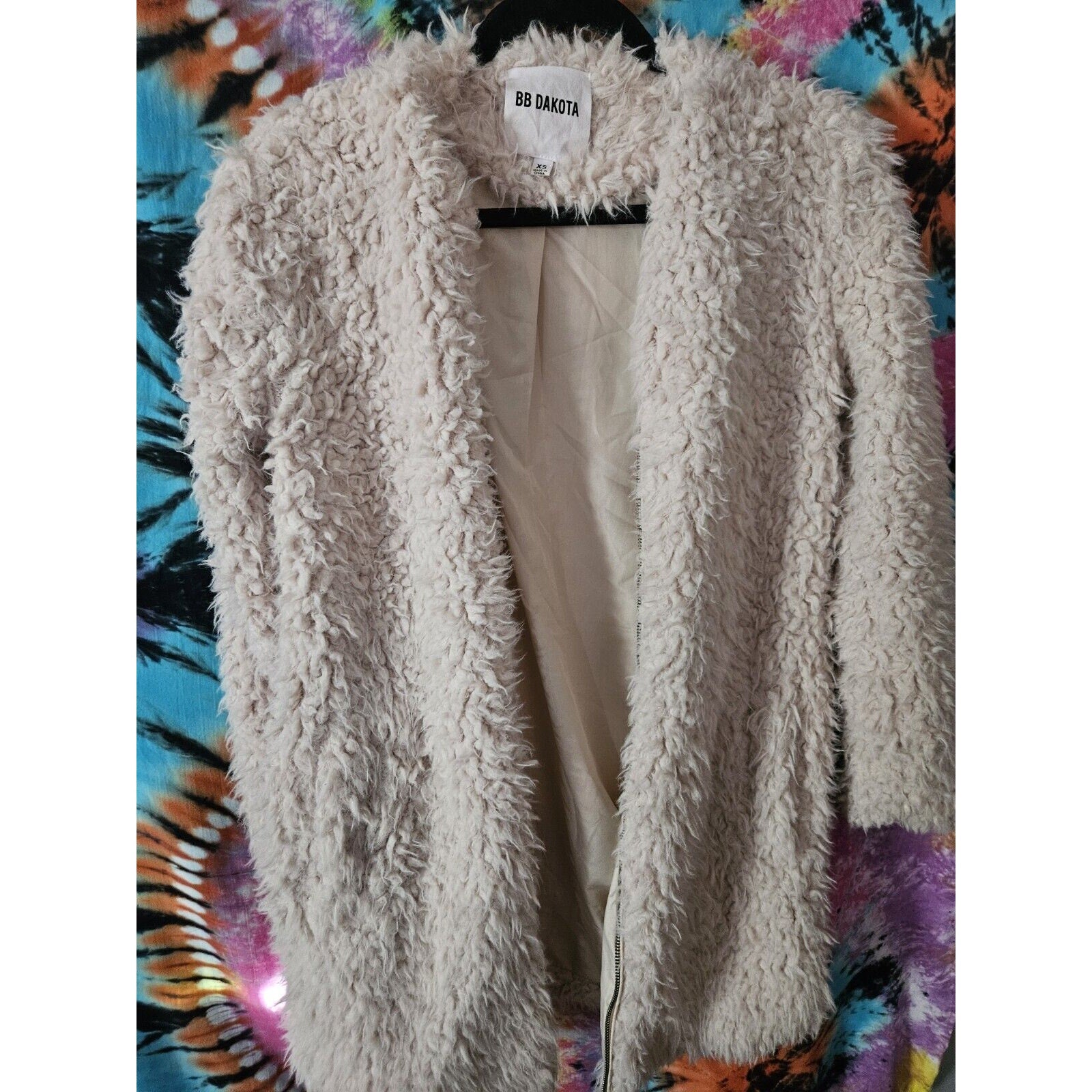 BB Dakota Soft Spot Faux Fur Coat, Women's Size XS, Tan/Off White Lined Jacket