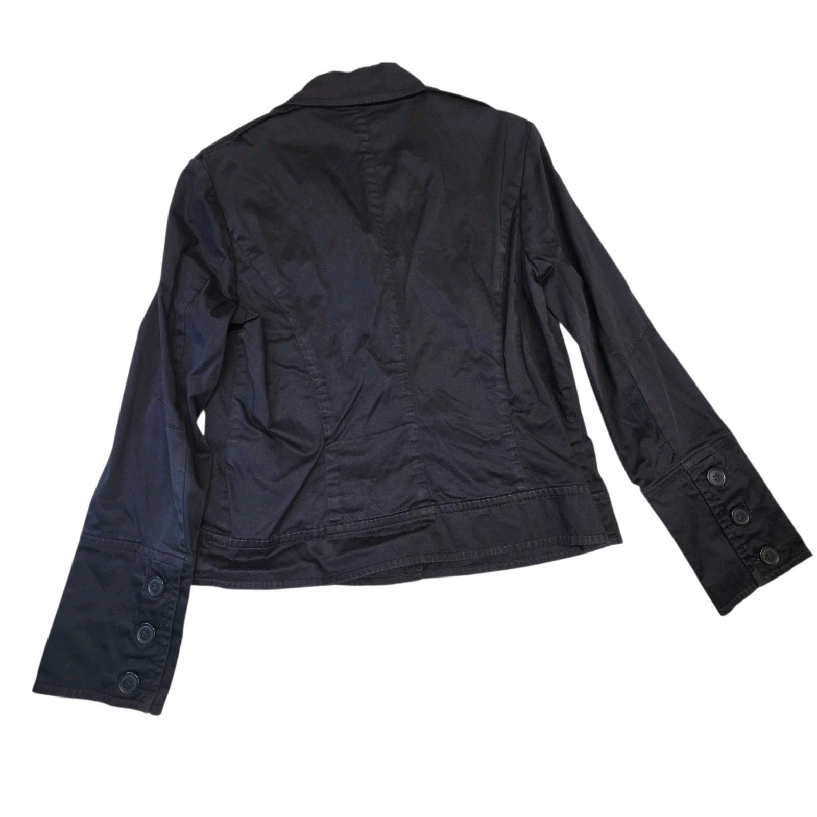 Talbots Cotton Chambray Canvas Blazer Style Jacket Womens 12 Black Overcoat