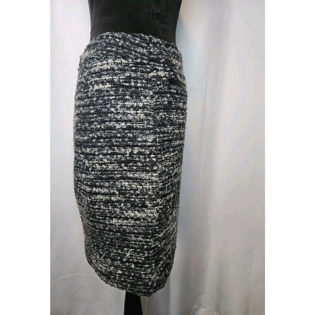 Ann Taylor Black White Wool Blend Skirt Faux Leather Pocket Trim Size 4P