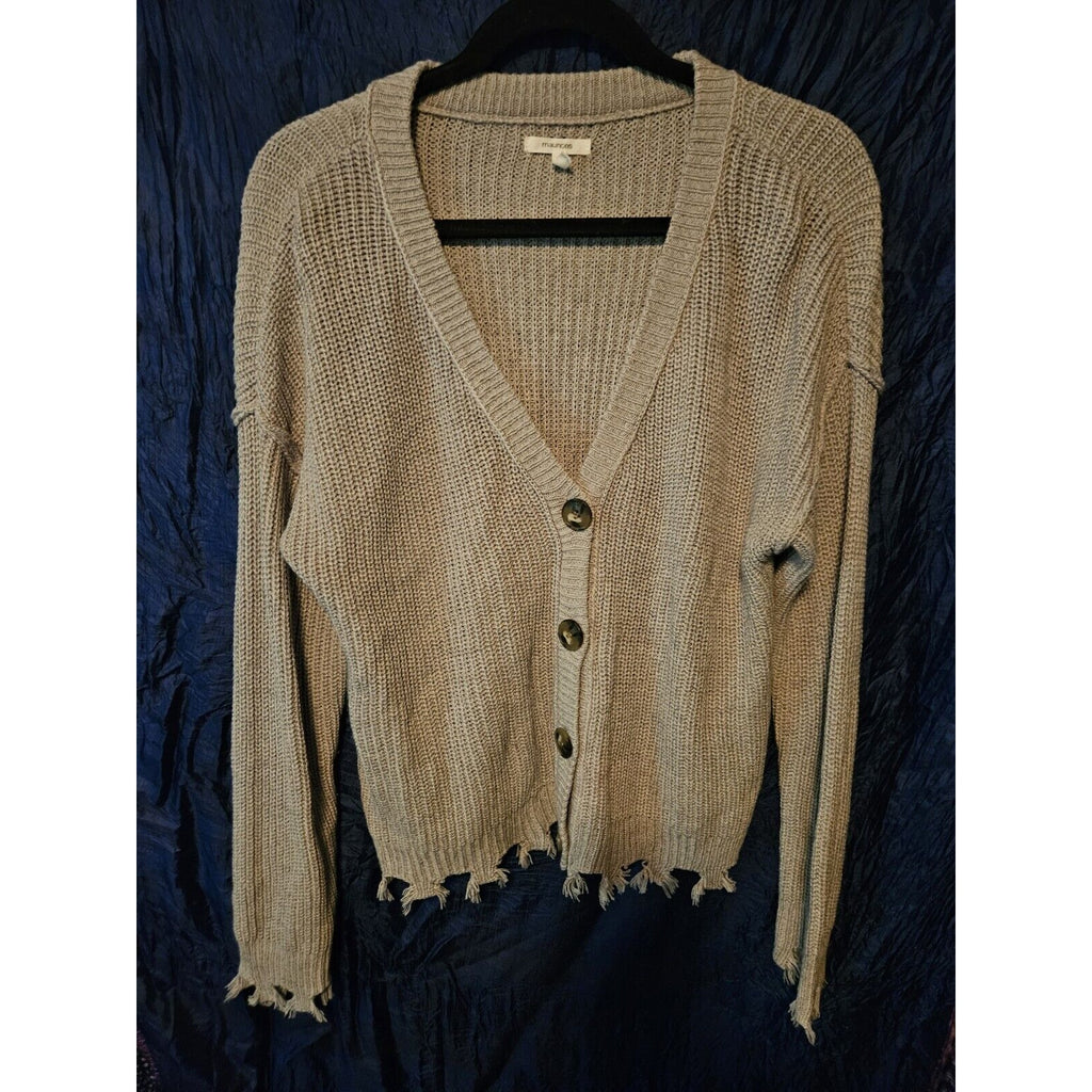 Maurices Distressed Cropped Gray Button Front Sweater Women's Size Med 8-10
