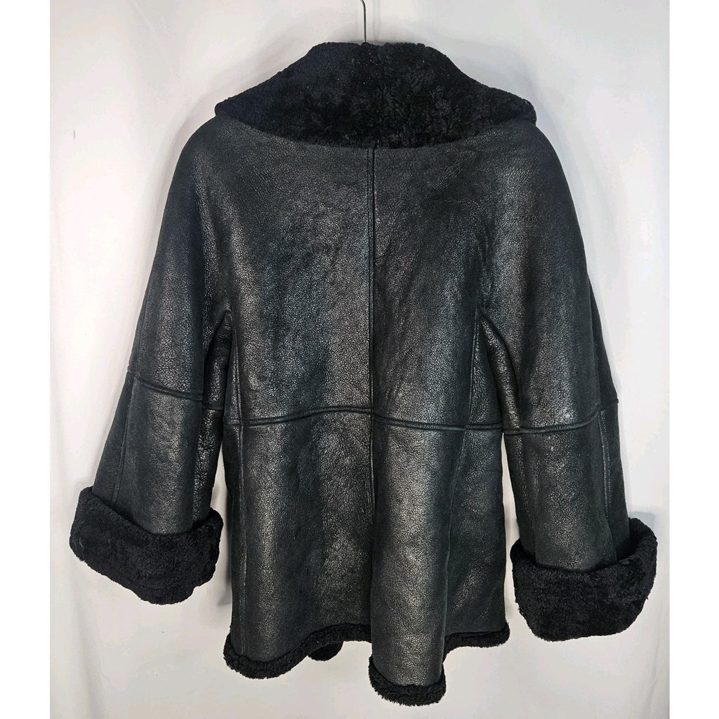 Vintage Leon Max Black Shearling Short Coat Open Short Jacket Womens M/L Y2K
