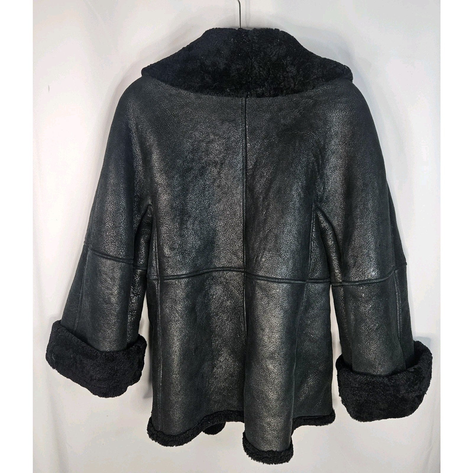 Vintage Leon Max Black Shearling Short Coat Open Short Jacket Womens M/L Y2K