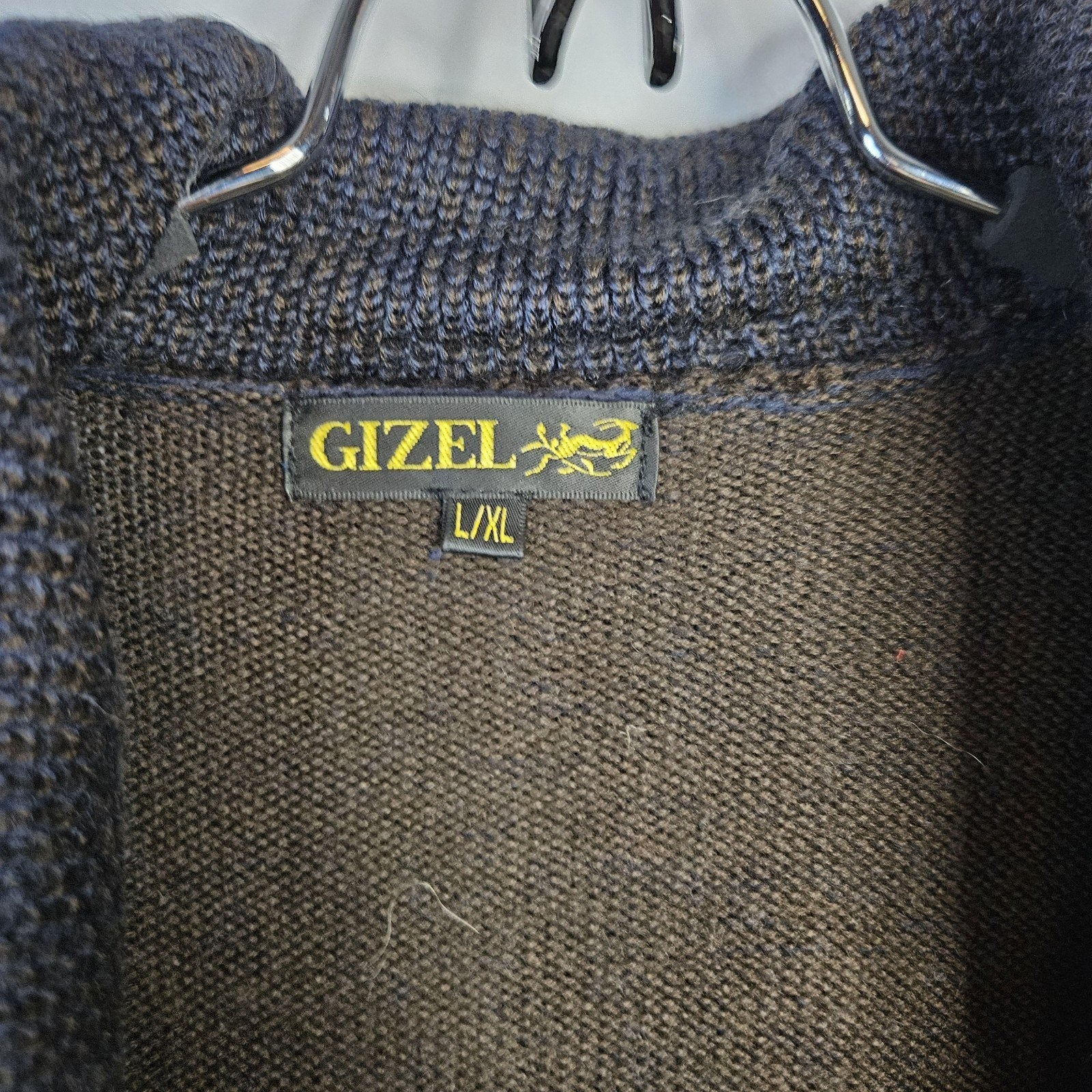 Woman’s Gizel Blue & Brown Block Design Sweater Jacket Acrylic Wool Blend L/XL