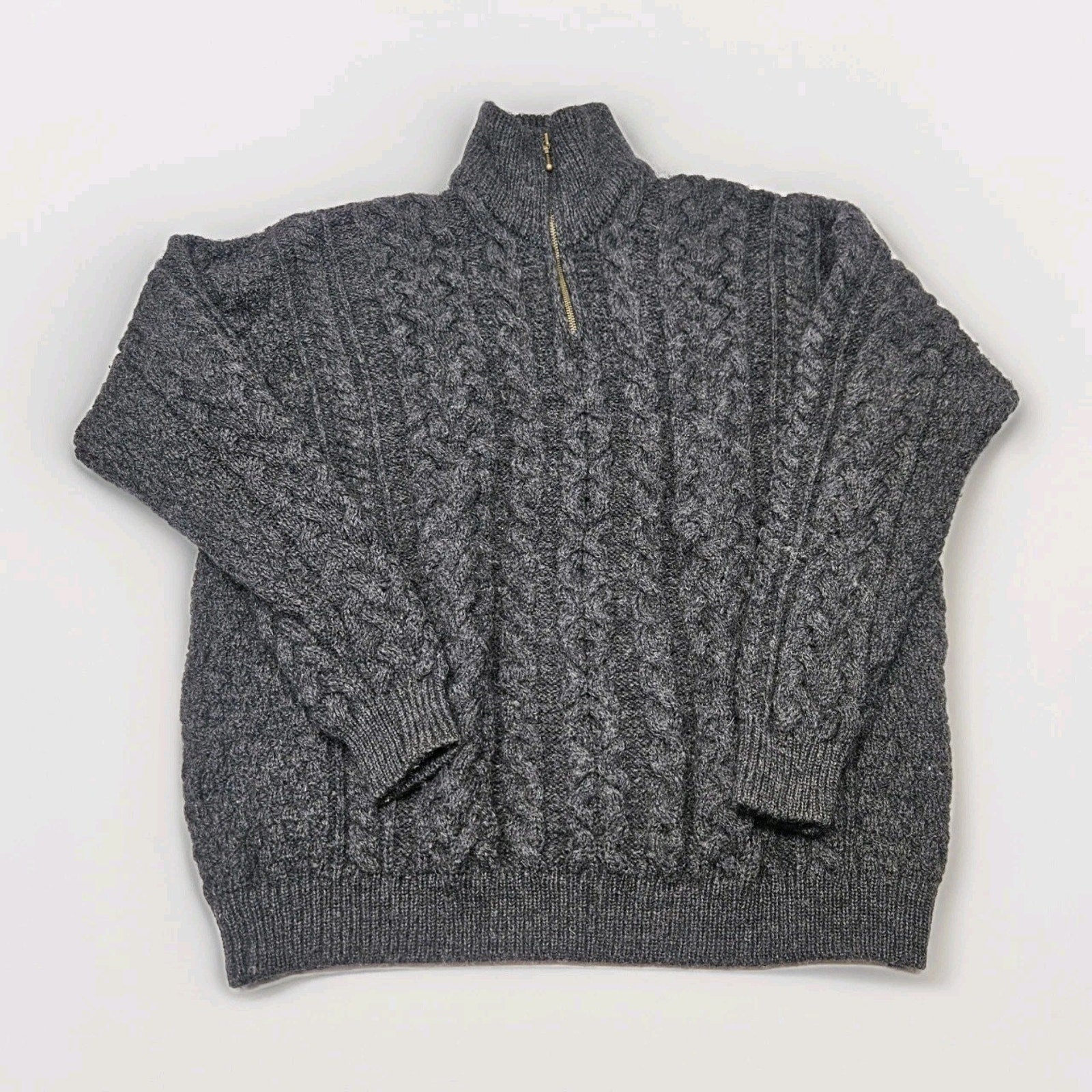 Carraig Donn Mens Grey Sweater 100% Pure Wool Quarter Zip Knit Size XL Ireland