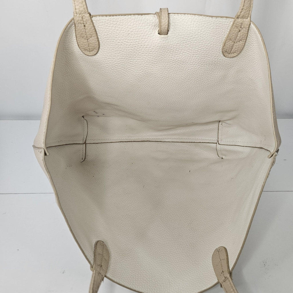 Y2K BCBG Paris Reversible Faux Leather Tote Laptop Bag Beige Goldtone Hardware