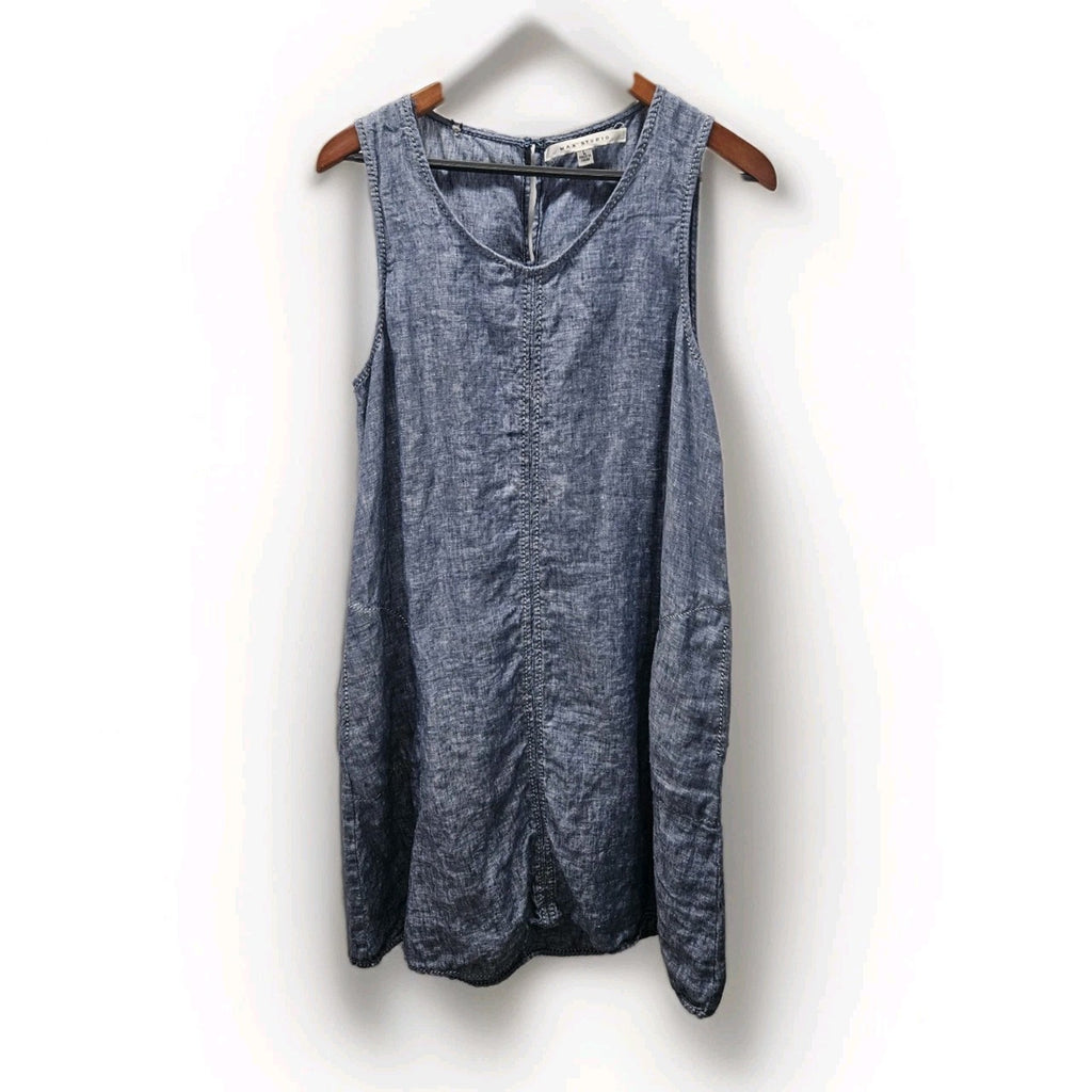 Max Studio Dress Denim Blue 100% Linen Size Large Tank Dress Vintage Y2K Summer