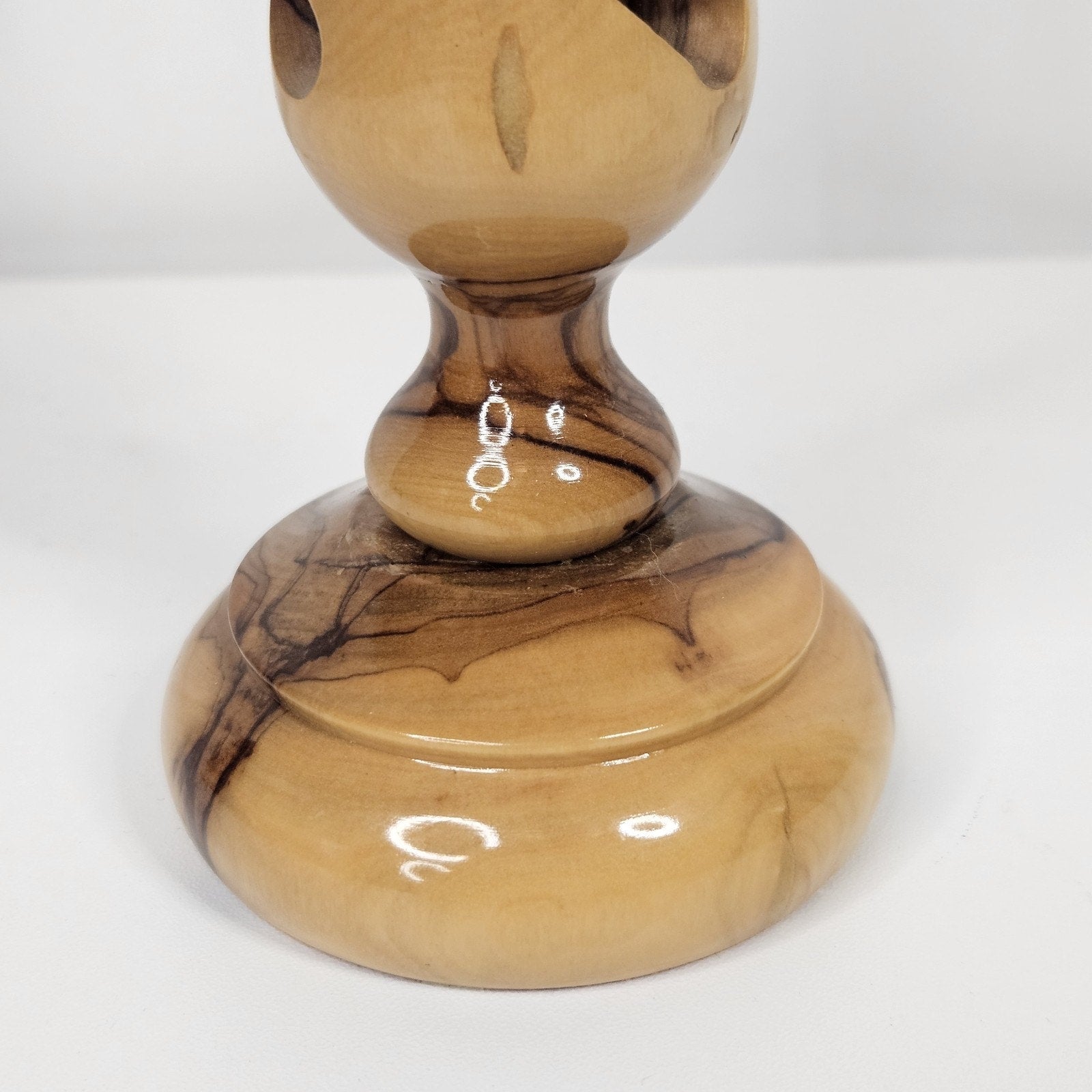 Olive Wood 10" Candle Stick Holder Hollow Spiral MCM Rustic Boho
