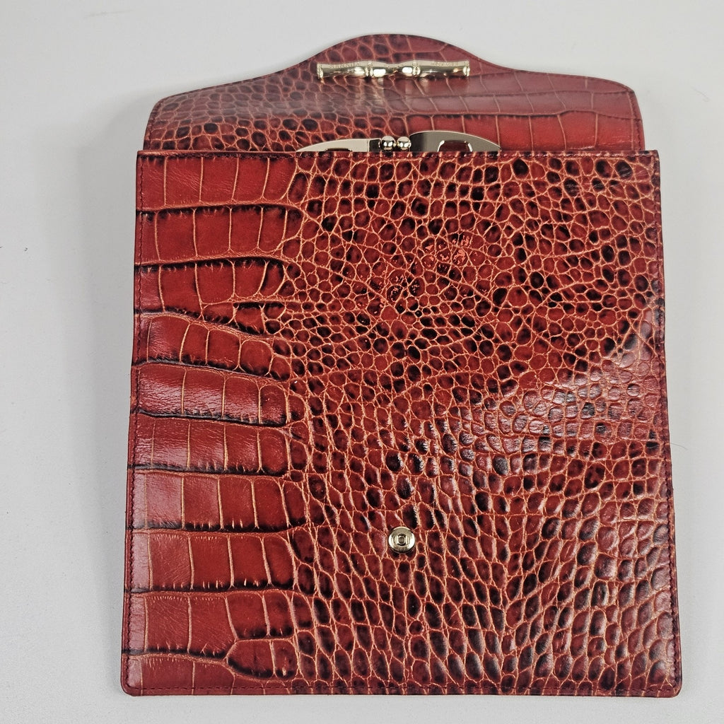 Vintage Elaine Turner Red Croc Embossed Leather Portfolio Organizer Wallet $175