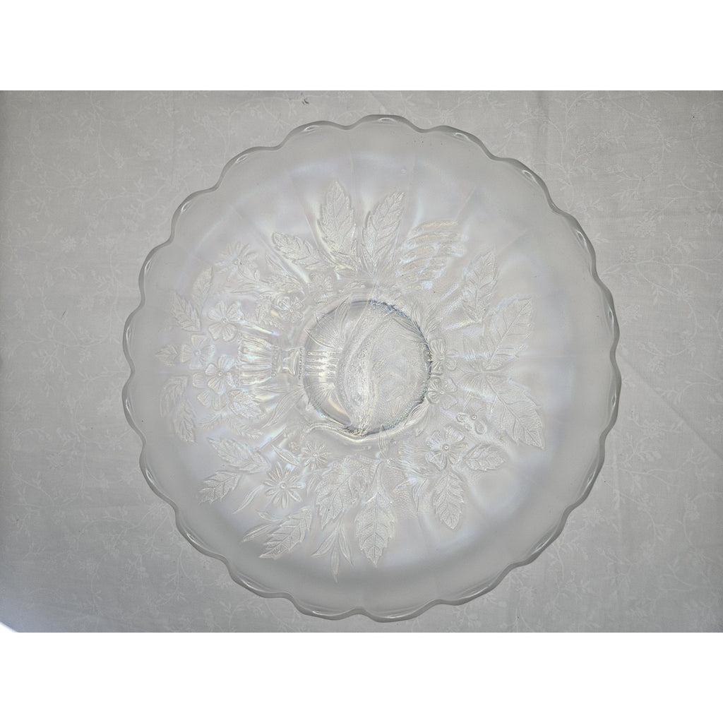 White Northwood Carnival Glass Peacock & Urn Large Bowl Ice Blue Cream Bowl 10in