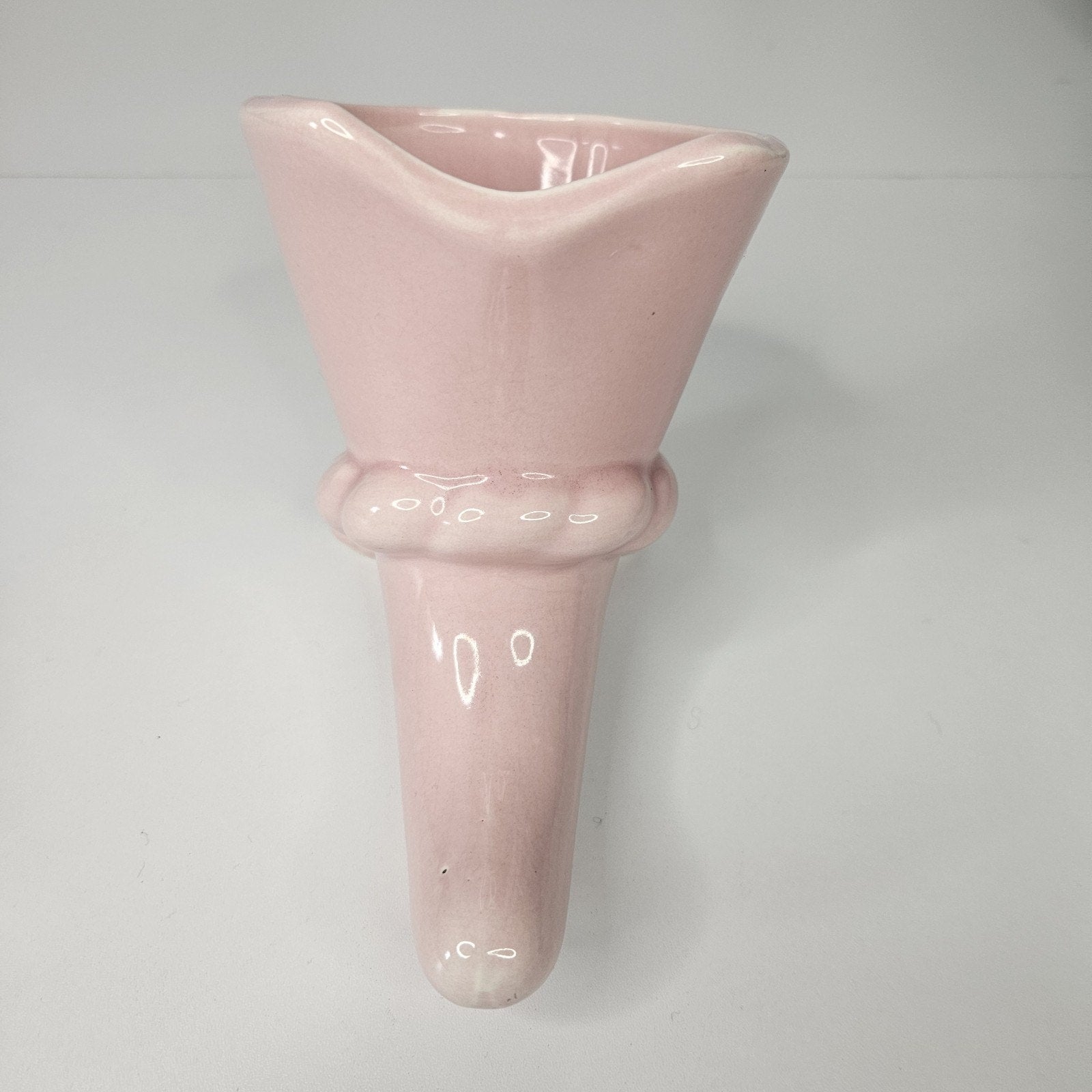 Vintage 50's Pink Pottery Cornucopia Flower Vase Mid-Century Cottage