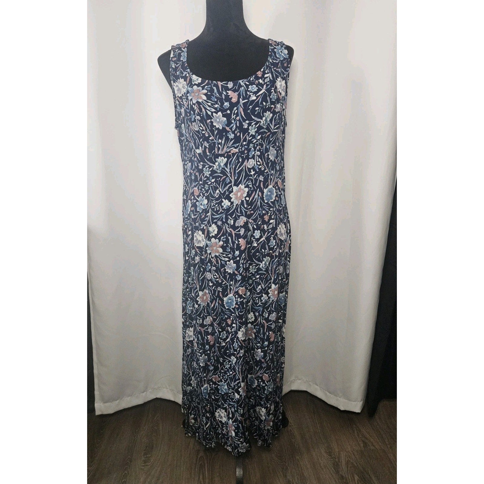 Vintage 90s Sophisticates Jonathan Martin Midi Dress Blue Floral Size 8