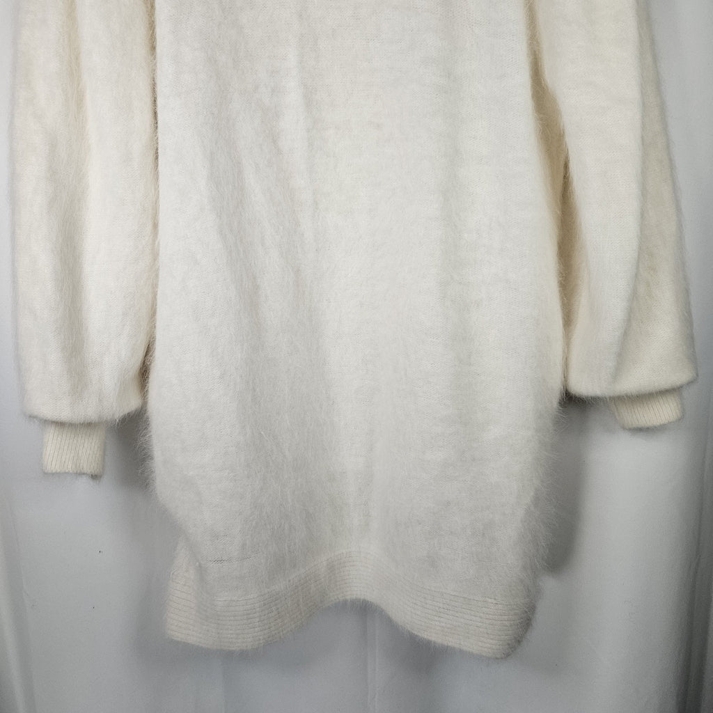 Vintage 80's Angora Rabbit Coat Floral Beaded Cardigan Large Soft Cottage Artsy