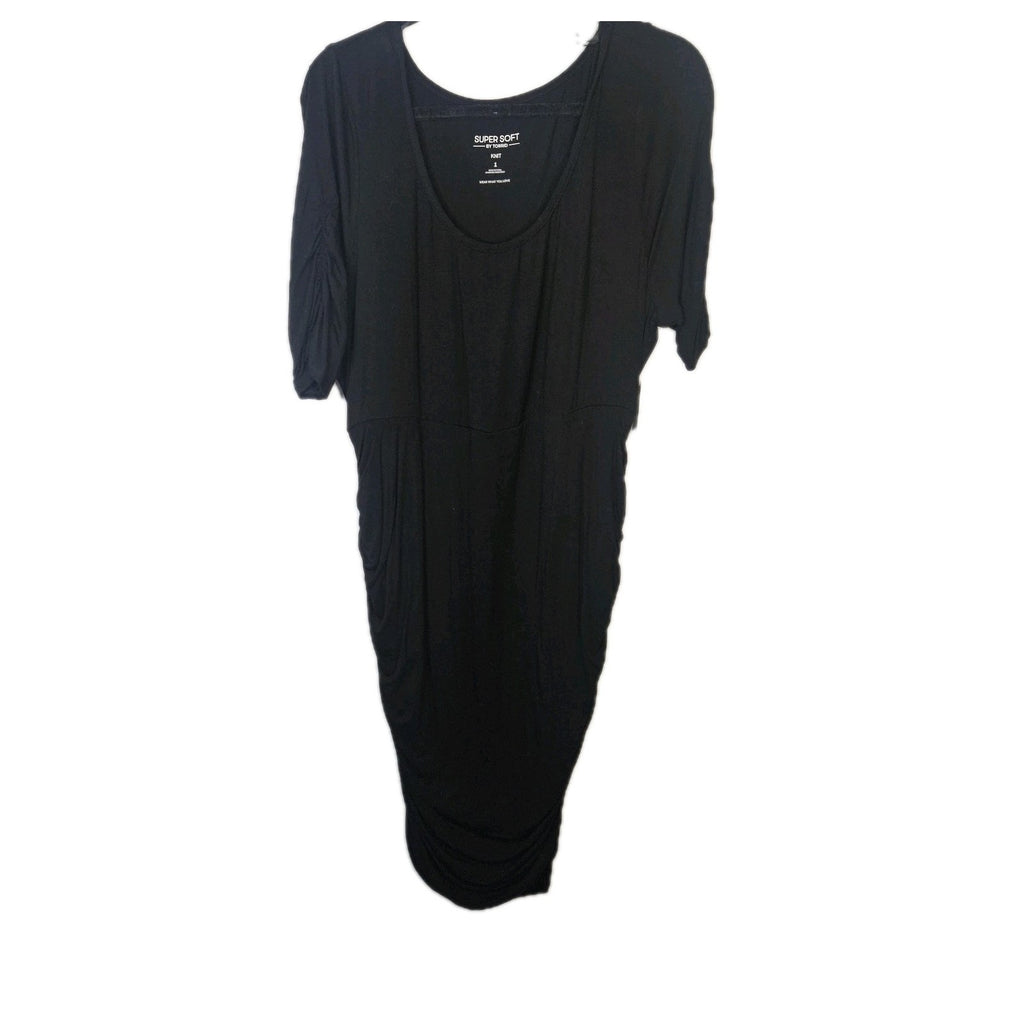 Torrid NEW Ruched Super Soft Elbow Sleeve Bodycon Dress Black Comfy Sz 1X