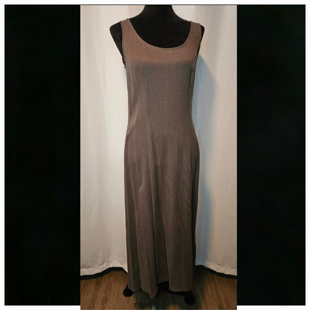Vintage 90s Midi Dress Stone Brown Semi Sheer Slim Fit Sleeveless Dress 12