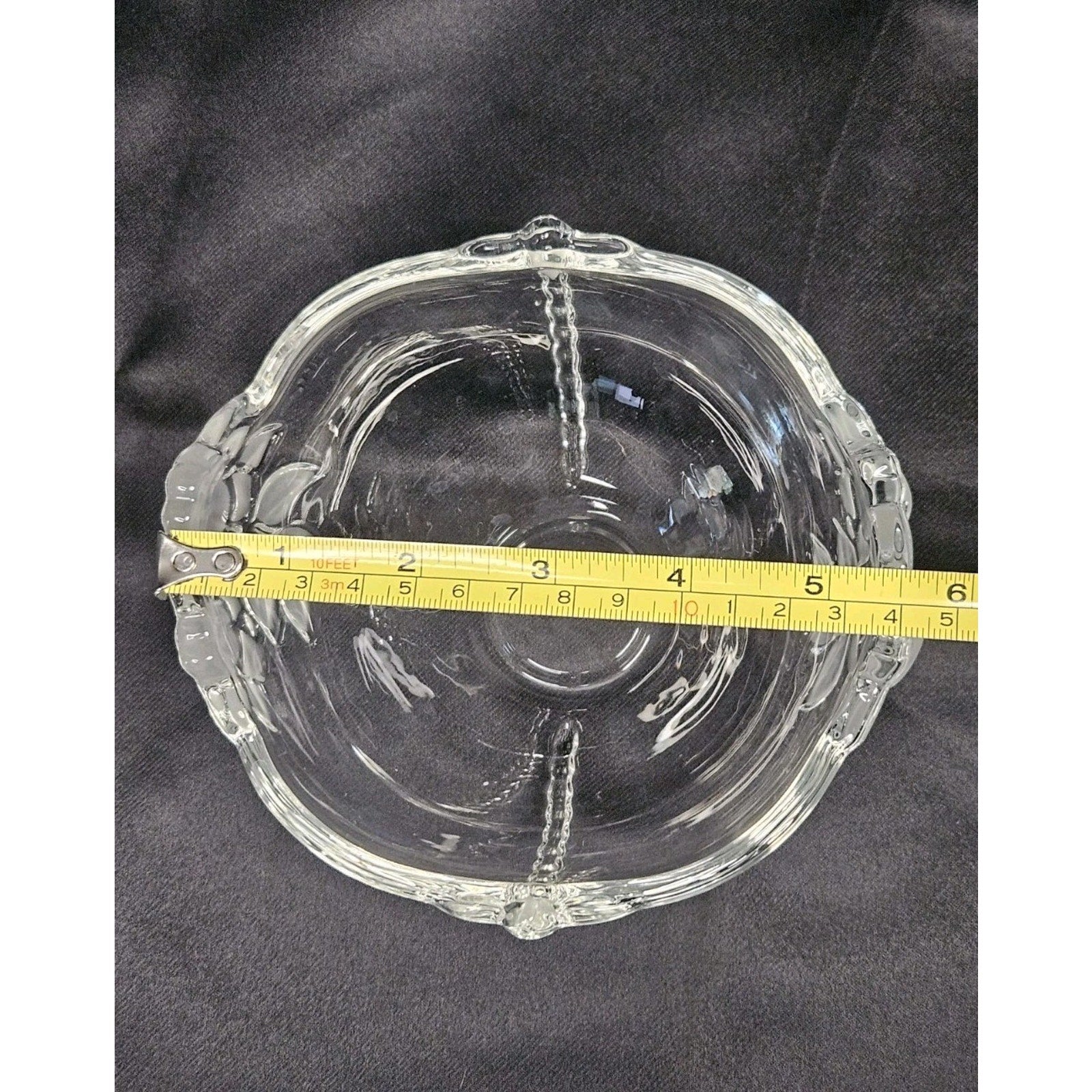 Vintage Clear Glass Etched Leaves Flowers Bowl Retro Candy Dish Ring Bowl 6"x3"