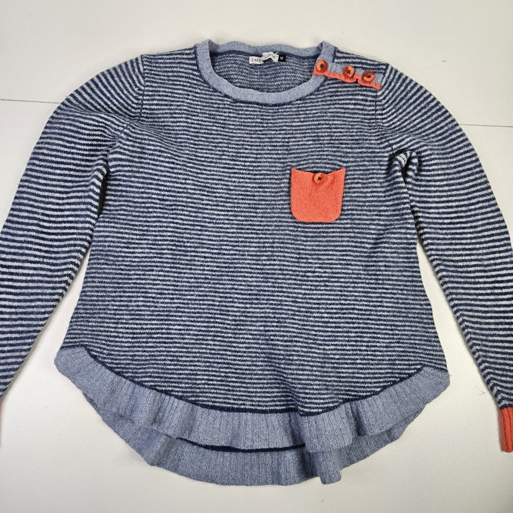 Zaket & Plover Merino Wool Blend Crewneck Blue Striped Sweater Size Medium