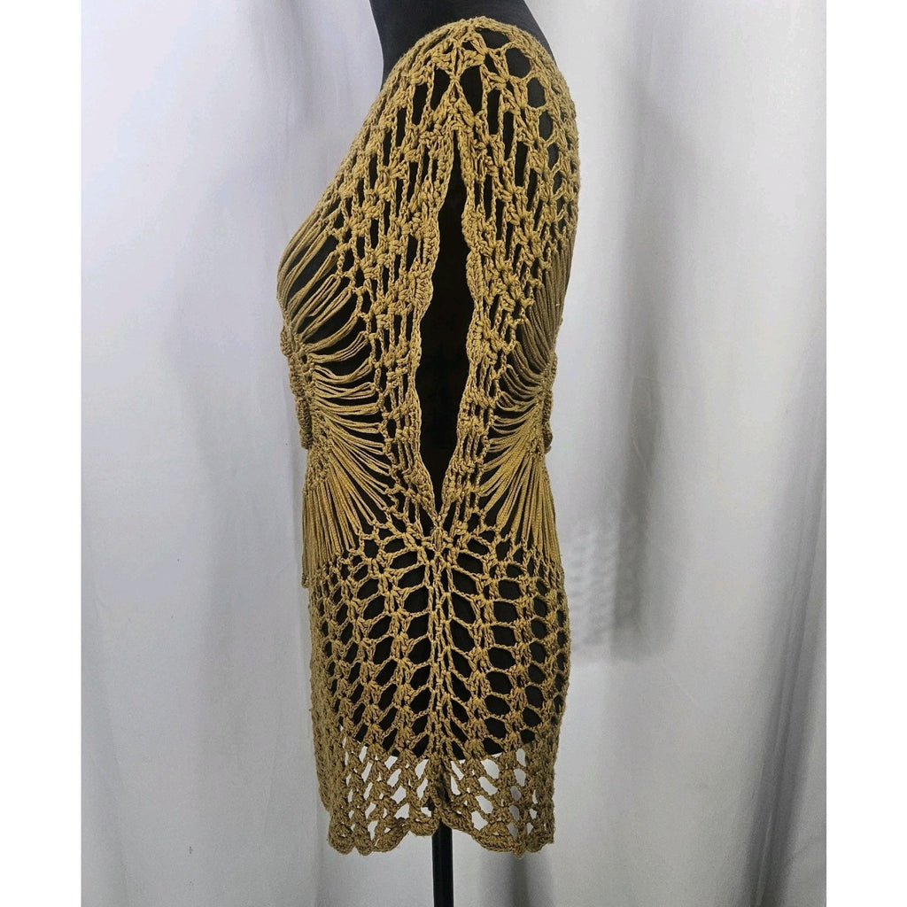 Unbranded Crochet Flower Top Womens XS/S Cotton Open Knit Gold Boho Festival