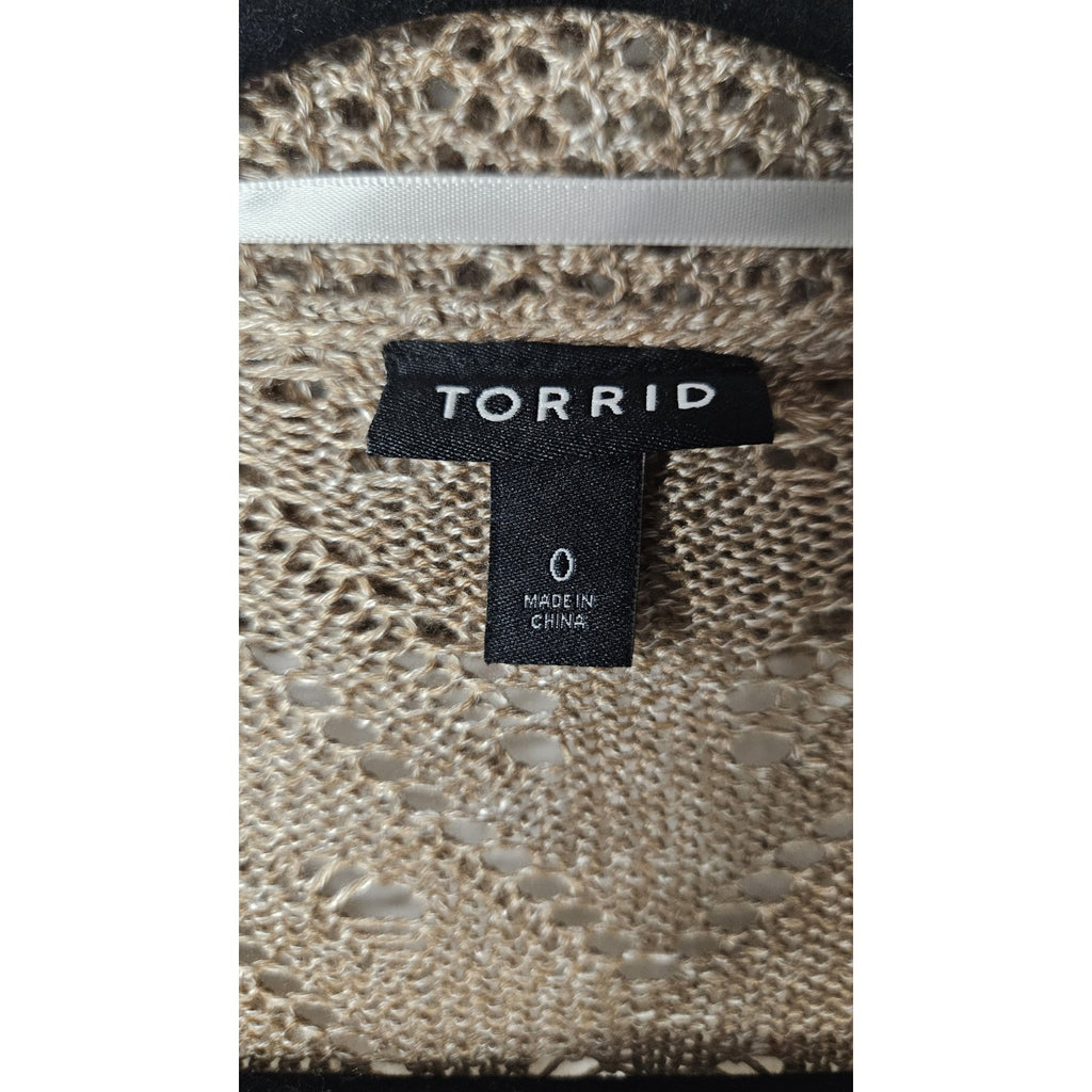 Torrid Long Open Stitch Open Front Cardigan Size 0 Large Lightweight Beige
