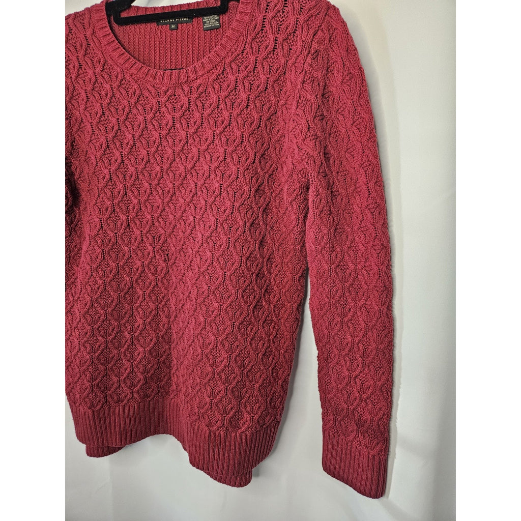 Jeanne Pierre Women’s Red Long Sleeve Cable Knit Pullover Sweater Medium
