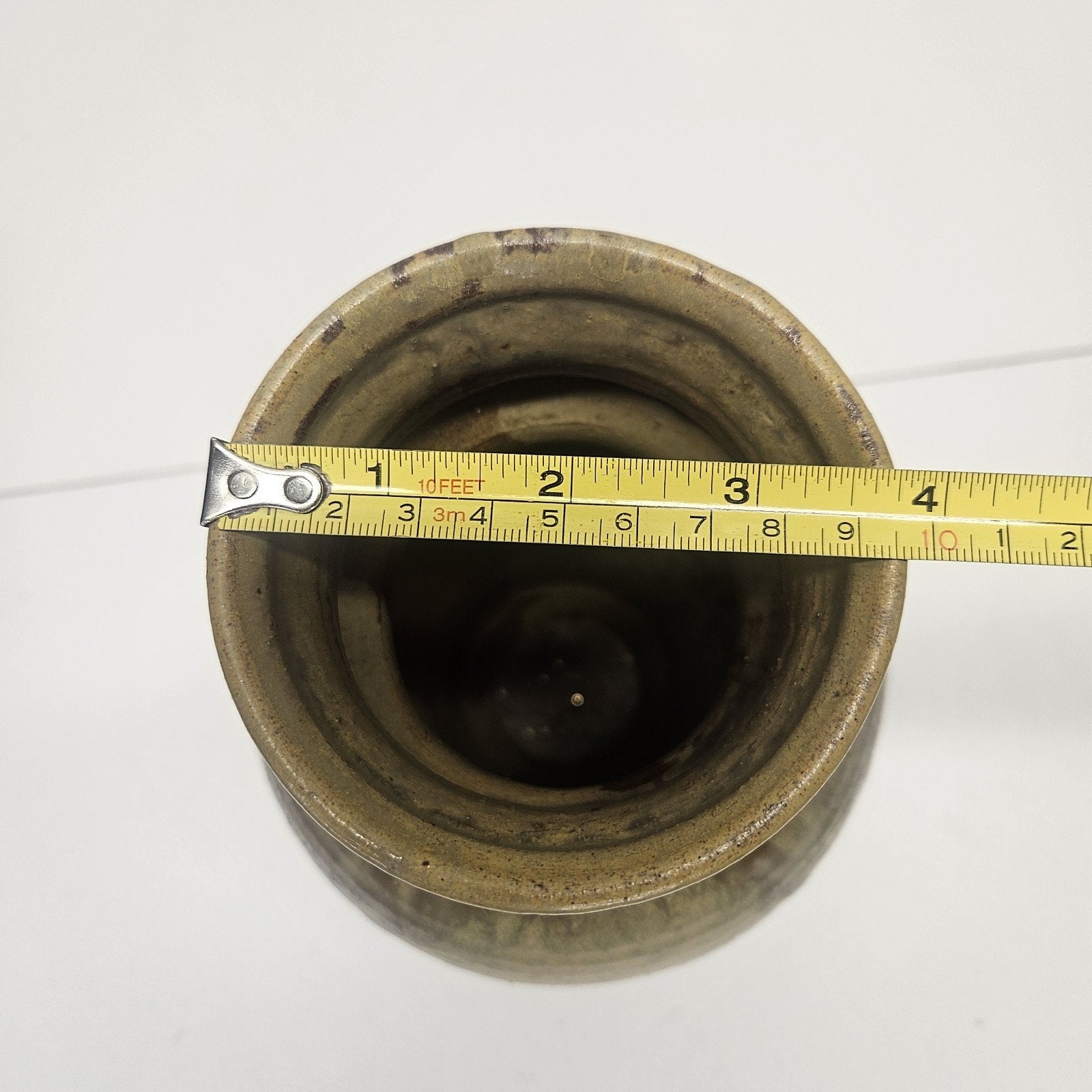 Vintage Studio Pottery Vase Glazed Drip Handmade Earth Tone 11" Tall Heavy