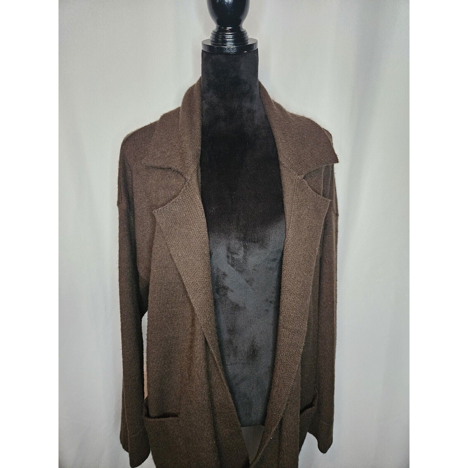 Thread & Supply Longline Women’s Cardigan Open Front Pocket Brown Sweater XL