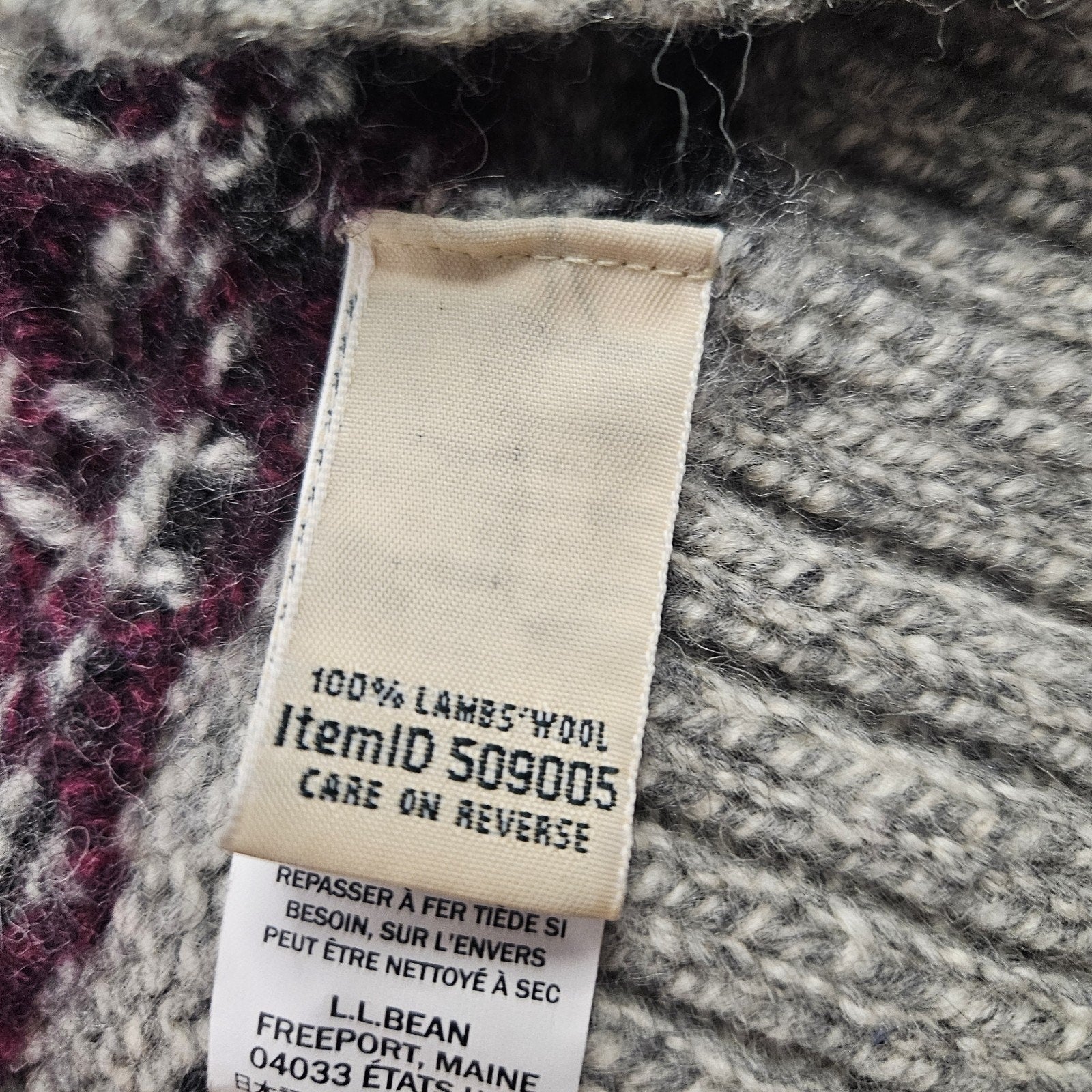 L.L. Bean Lambswool Cardigan Fair Isle Gray Long Women’s Medium Ski Heavy Winter