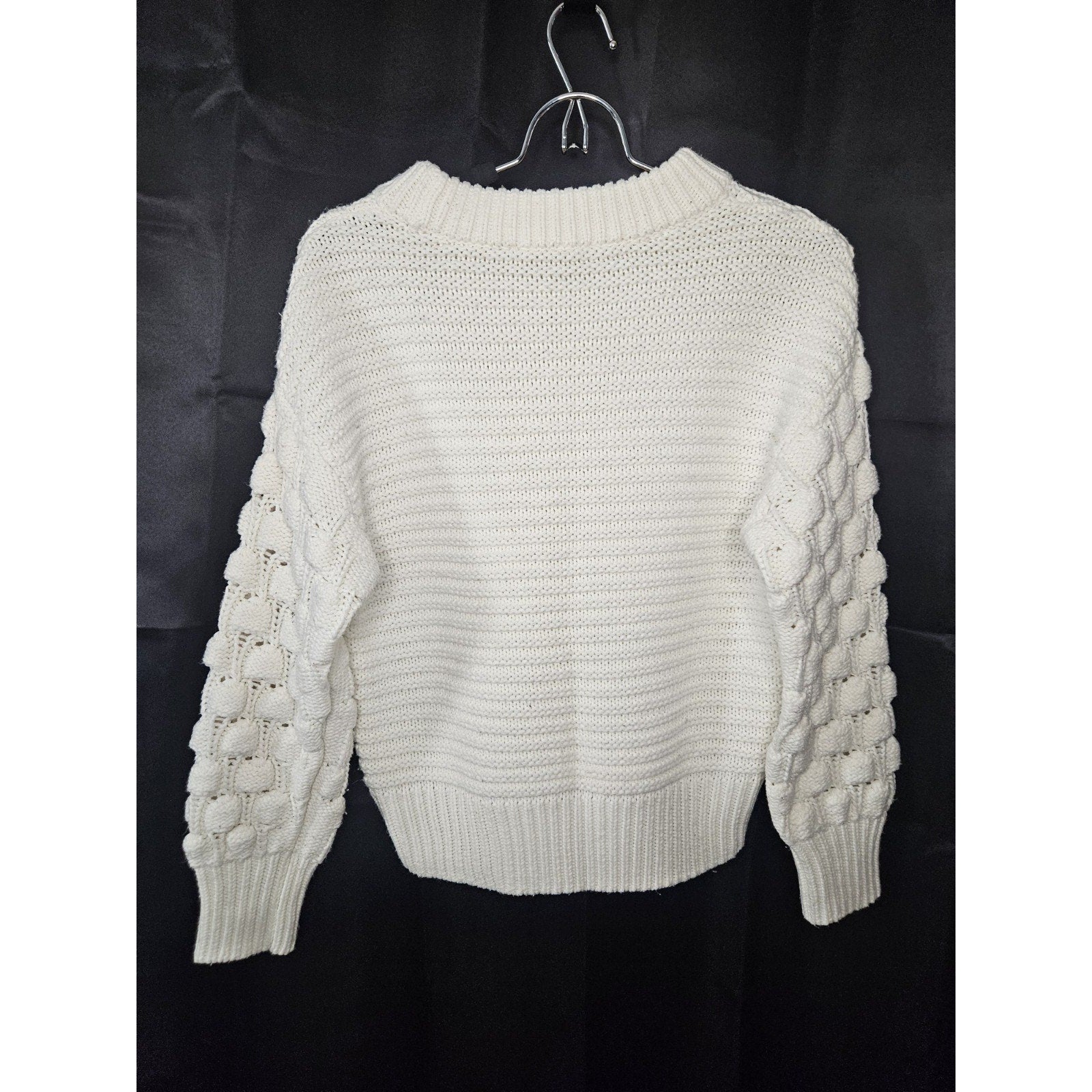 Elodie Bubble Sleeve Chunky Knit Sweater Off White Womens Small Boho Cottage